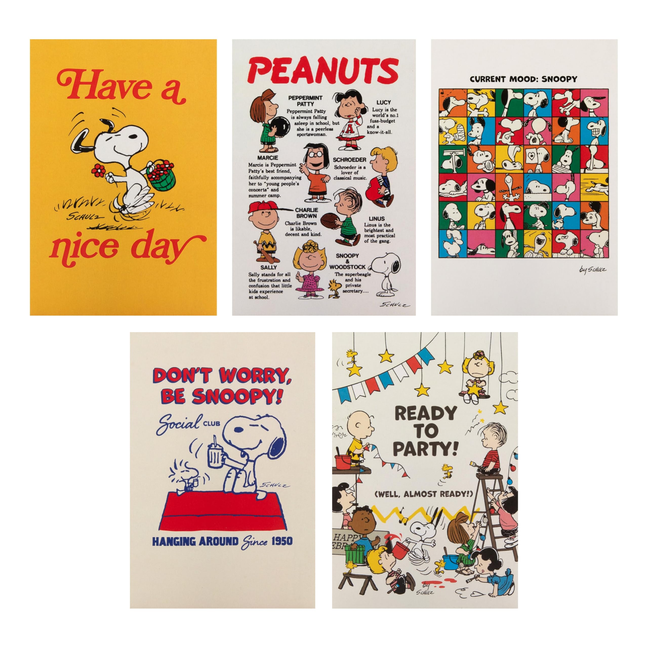 Hallmark PEANUTS SNOOPY Postcards - 5 Cards in 5 Unique 75th Anniversary Commemorative Designs