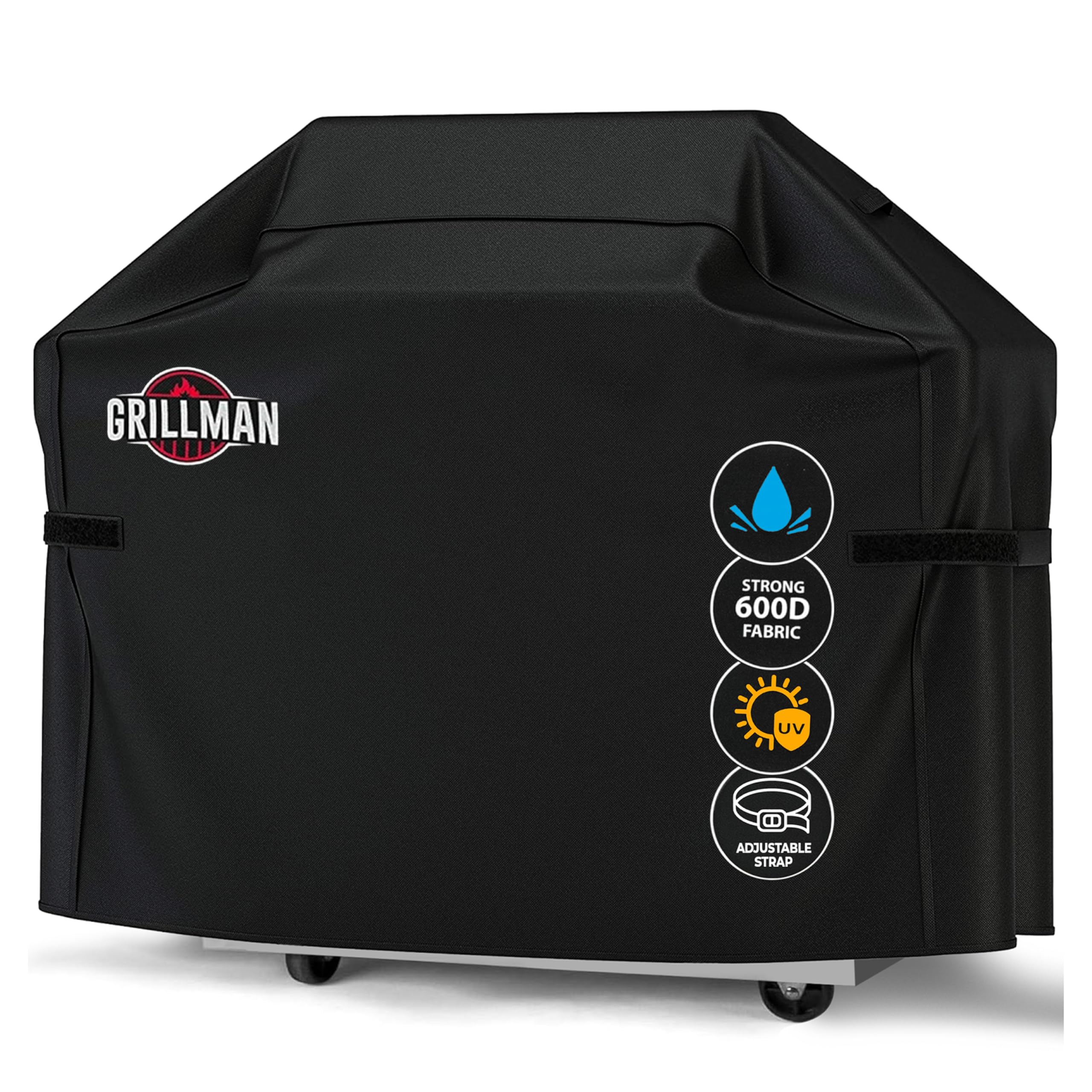 Grillman Grill Cover Gas BBQ Cover fits Weber BBQ, Brinkmann, Char Broil, Outback and more - Large BBQ Cover Waterproof, Heavy Duty, Windproof, Rip-Proof, UV Resistant (152 L x 71 W x 112 H cm, Black)