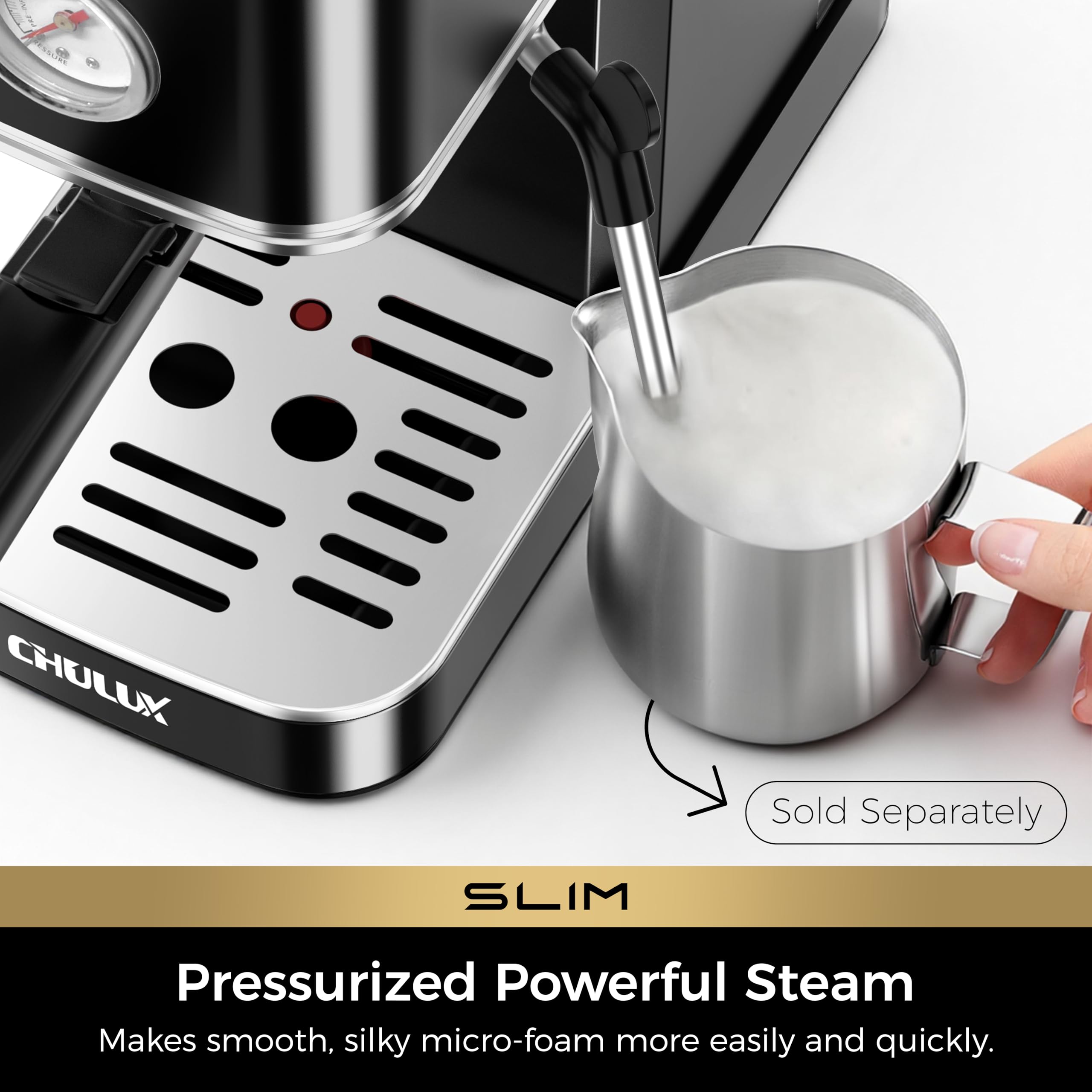 CHULUX - Máquina de café expreso delgada con espumador de leche, 20 barras, máquina de café espresso semiautomática profesional para cafetera de café espresso casera de capuchino y latte, color negro
