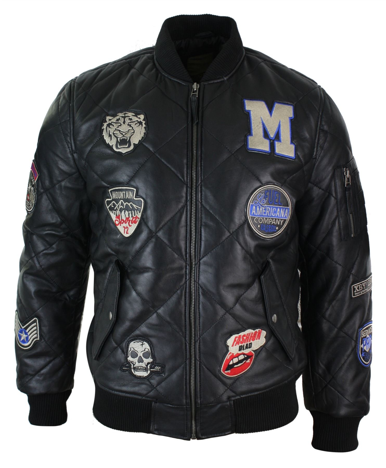 Buy Aviatrix Mens Real Lether Quilted Puffer Varsity Baseball Bomber Letterman Jacket Badge