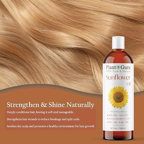 Miniatura 5 de Aceite de girasol 16 fl oz – prensado en frío, 100% puro y natural portador para piel, cara, cuerpo, cabello y cocina. Ideal para cremas de