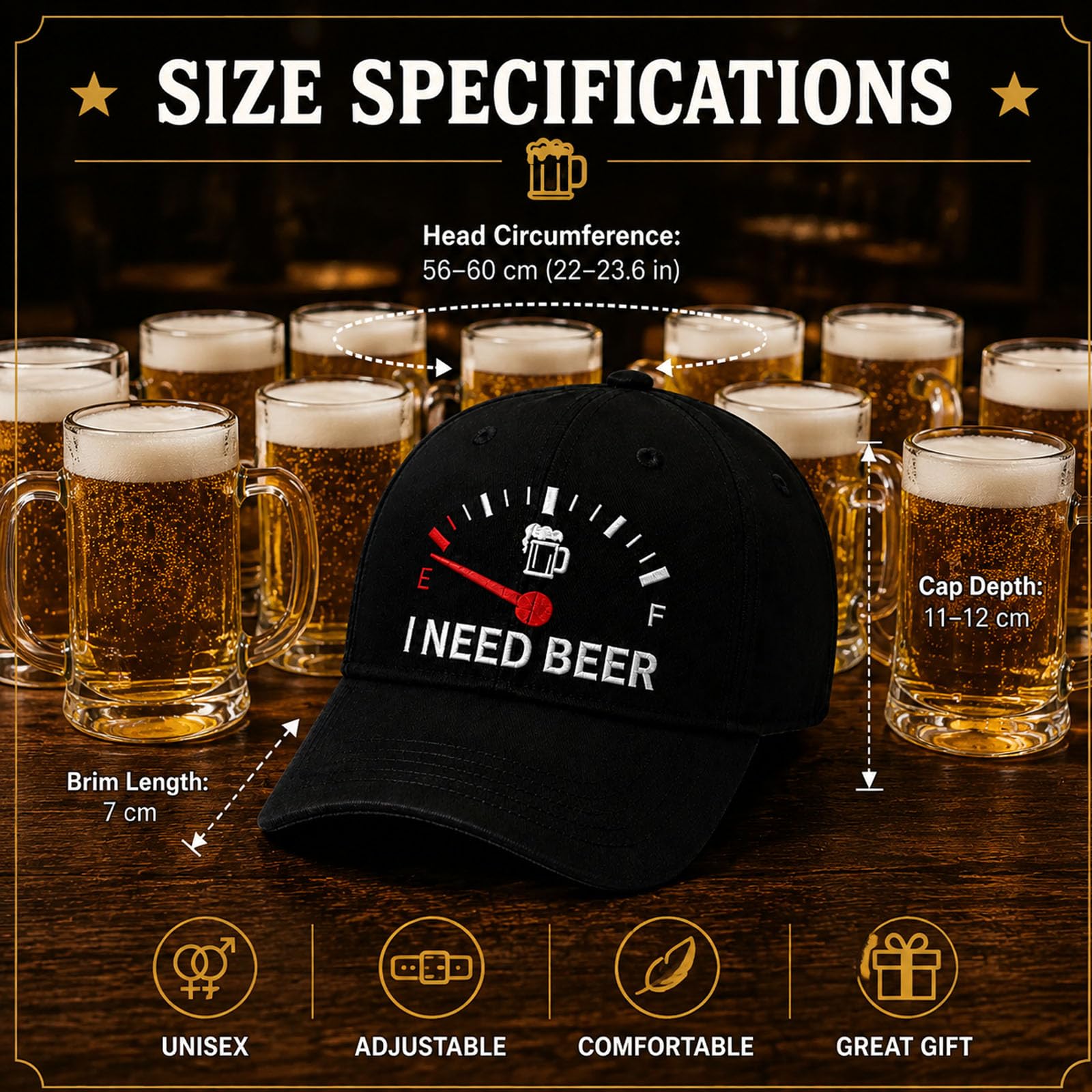 Ho Bisogno di Un Berretto da Baseball con Cappello da Birra | Cappello da papà vintage lavato regolabile per amante della birra, regalo per umorismo, cappello da festa per uomo e donna