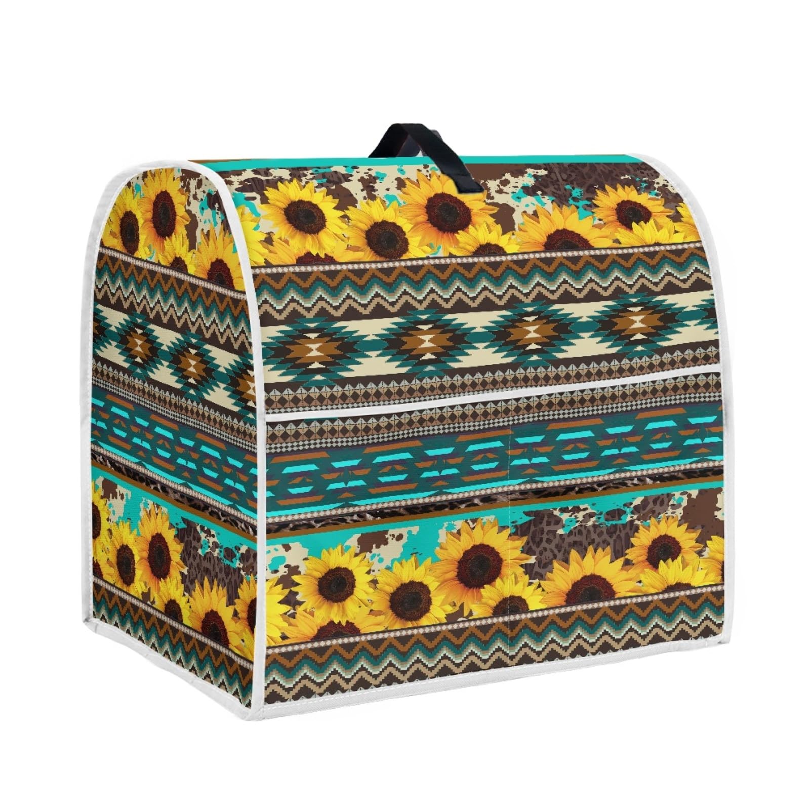 TOADDMOS Sunflower Aztec Cow Print Stand Mixer Cover,Protective Dust Cover with Top Handle and Pockets Compatible with 6-8 Quarts Stand Mixer