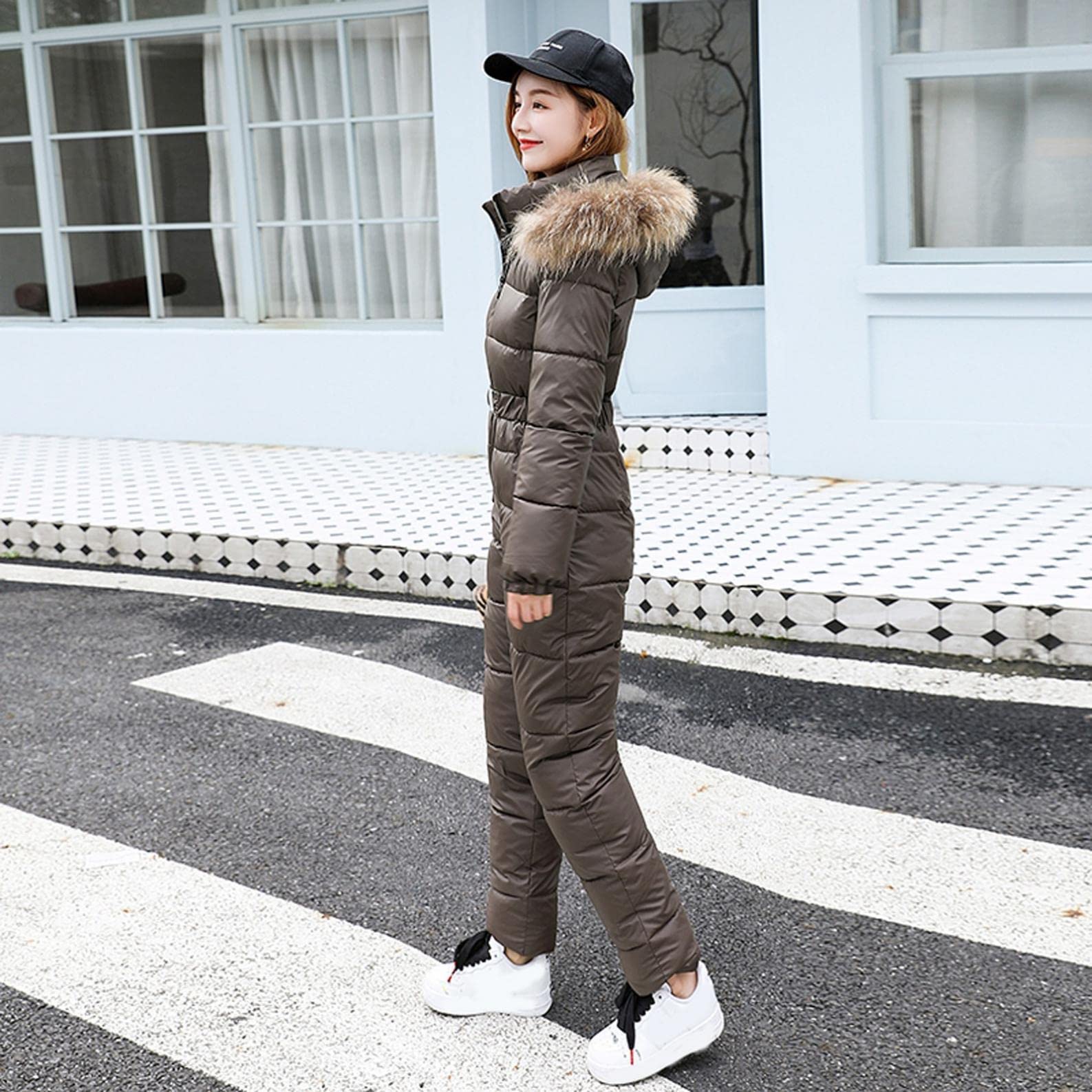 Traje de esquí para mujer, mono de una pieza con capucha, mono largo de esquí para invierno, cálido, nieve, esquí, conjuntos de cremallera, para exteriores, impermeable, traje de esquí