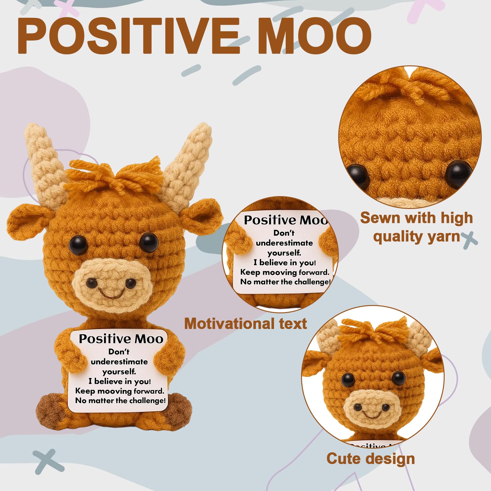 SrgPui Positive Moo Gift, Positive Animals Gifts, Knitted Wool Cow Toy With Positive Card - Image 3