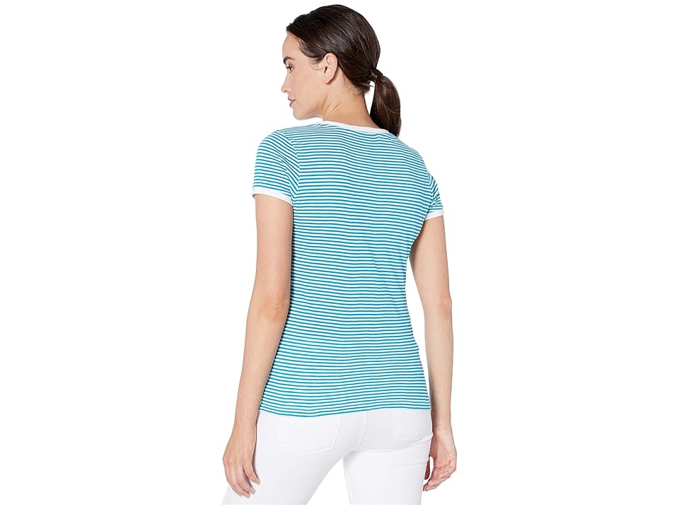 

U.S. POLO ASSN. Slub Striped V-Neck Tee (Capri Breeze) Women's T Shirt, Blue