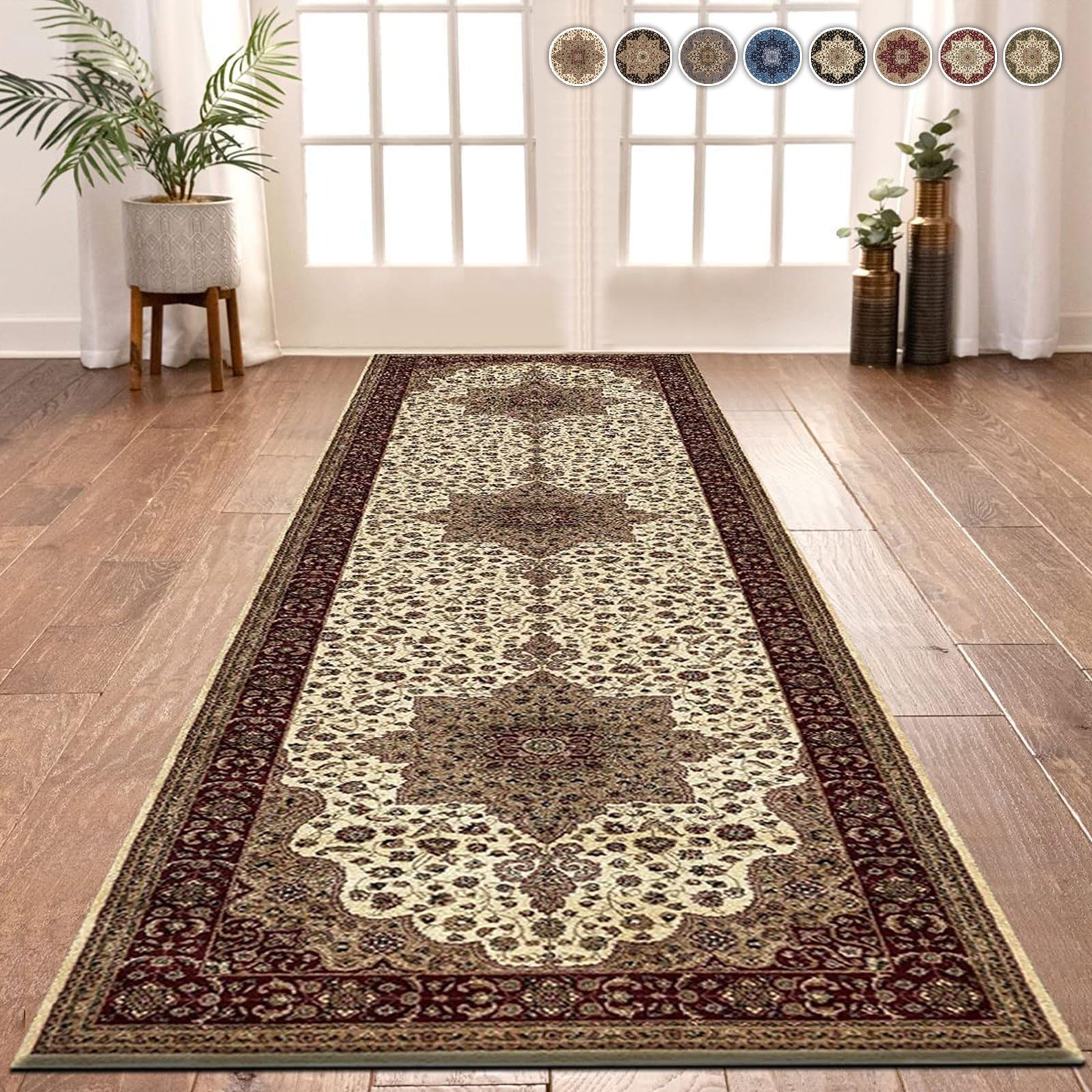renoazul® Jute Back Hallway Runner Rug - Rome Cream Rug - 80 x 300 cm - Washable Bedroom Carpet Runner, Hall Runners and Kitchen Rugs — image 1