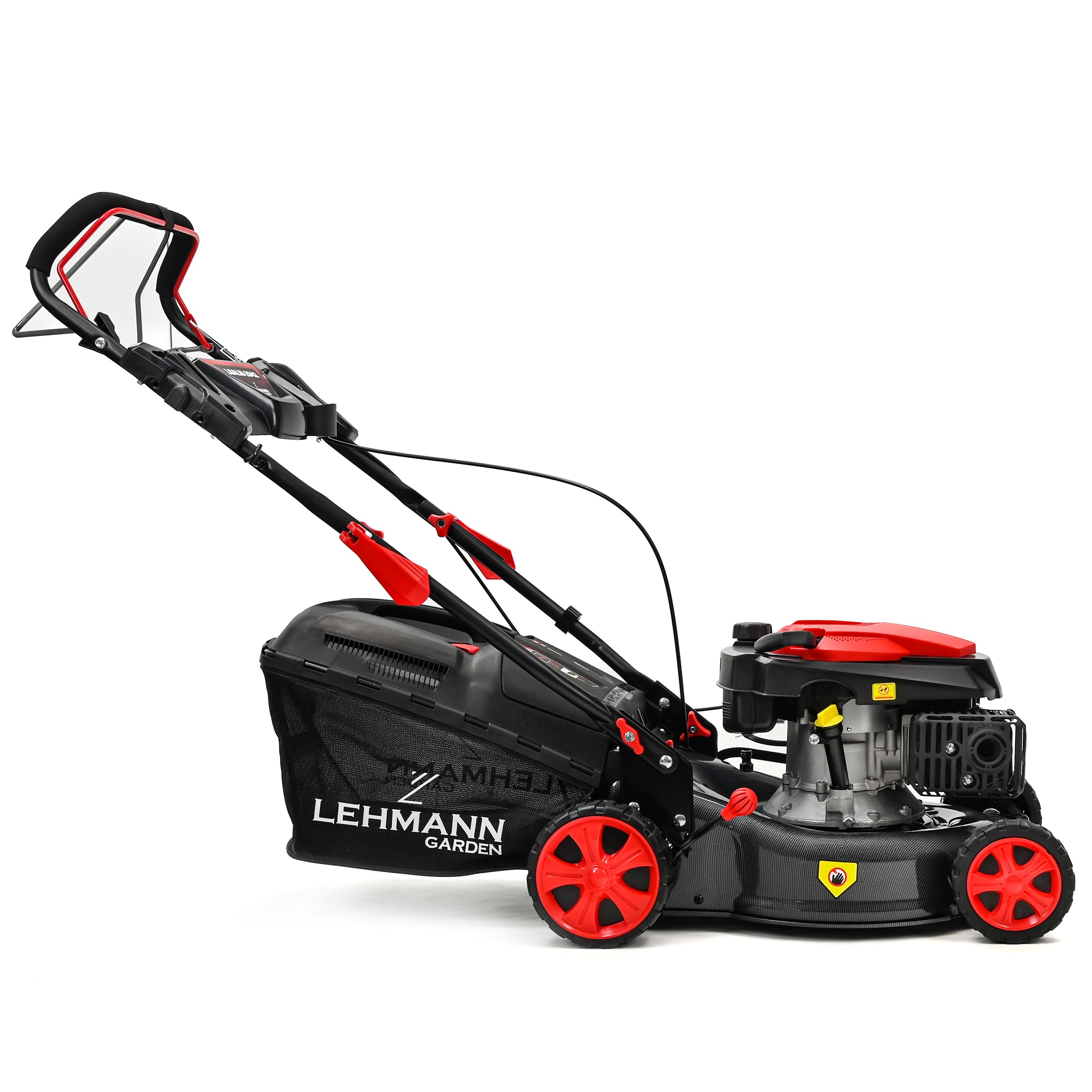 LEHMANN Tondeuse à Gazon Thermique Autotractée, 146 cm³ 2,6 KW, Largeur de Coupe 42 cm, 5 Niveaux 25-70 mm, 40 L Capacité de Ramassage, Surface Jusqu'à 2000 m², Carrosserie Solide en Carbone