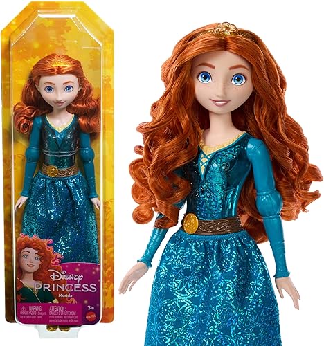 Mattel Disney Princess - Muñeca Merida a la moda brillante con falda extraíble, tiara y zapatos, posable y coleccionable, inspirada en la película