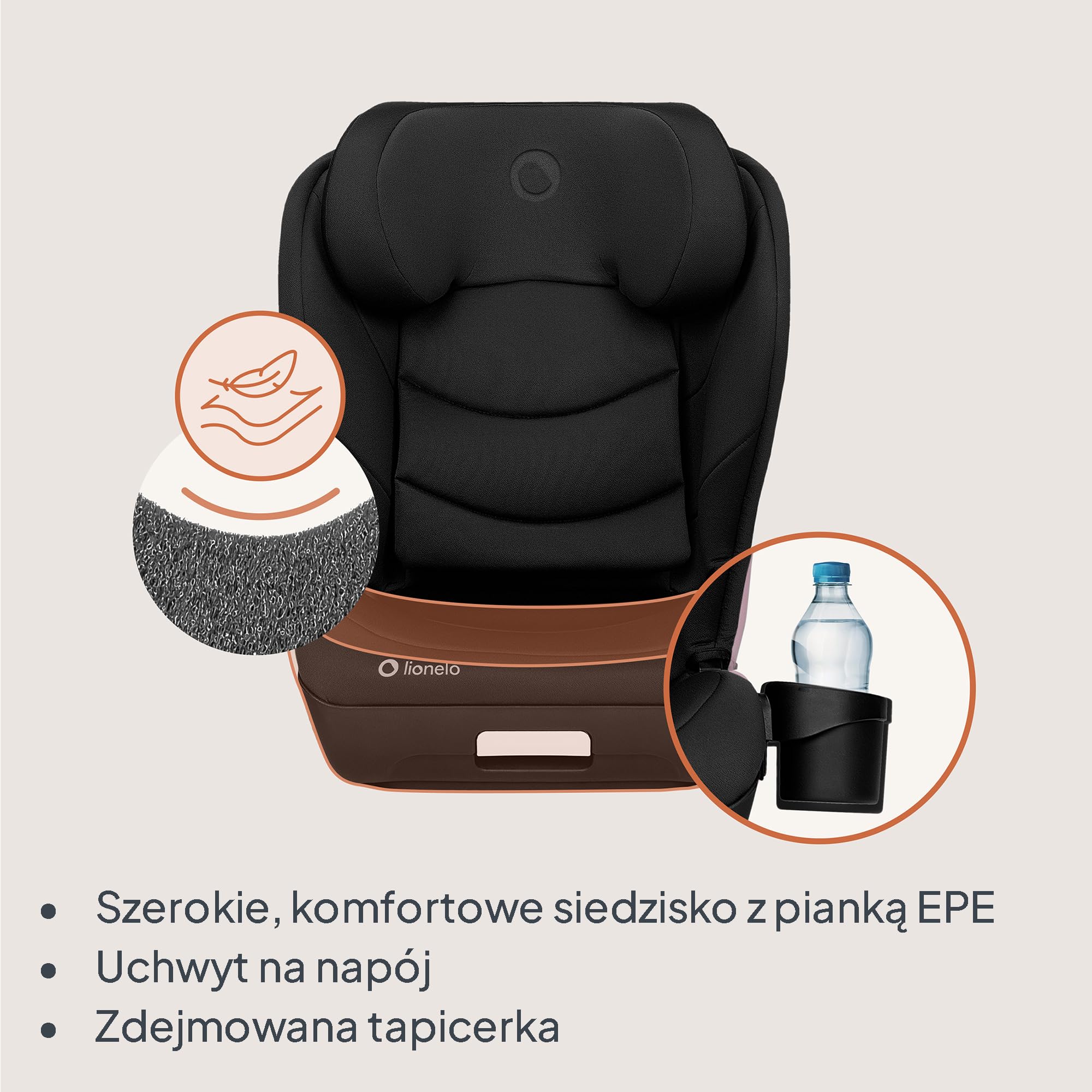 LIONELO NEAL I-SIZE fotelik dziecięcy, grupa 2 3, od 100 do 150 cm od ok. 3 do 12 lat, mocowanie ISOFIX lub bez pasków, regulowany zagłówek, ochrona boczna, podłokietniki standardowe R129