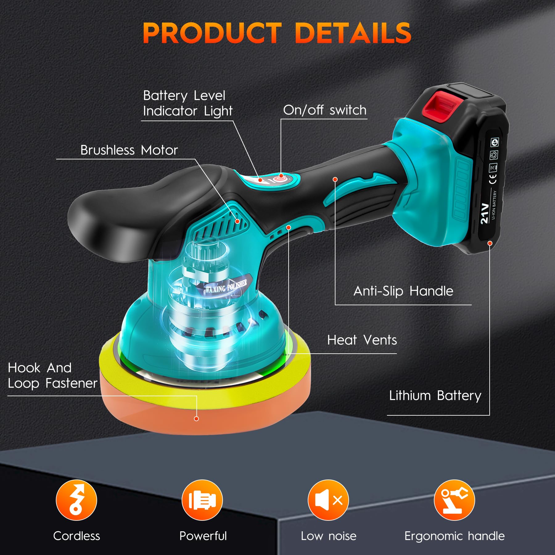 Lucidatrice Auto a Batteria da 6 Pollici, Lucidatrice Rotorbitale Auto da 21 Accessori, Levigatrice Orbitale a Batteria a 8 Velocità e 6000 RPM Per la Cura dell'Auto, Lucidatura, Ceratura, ecc