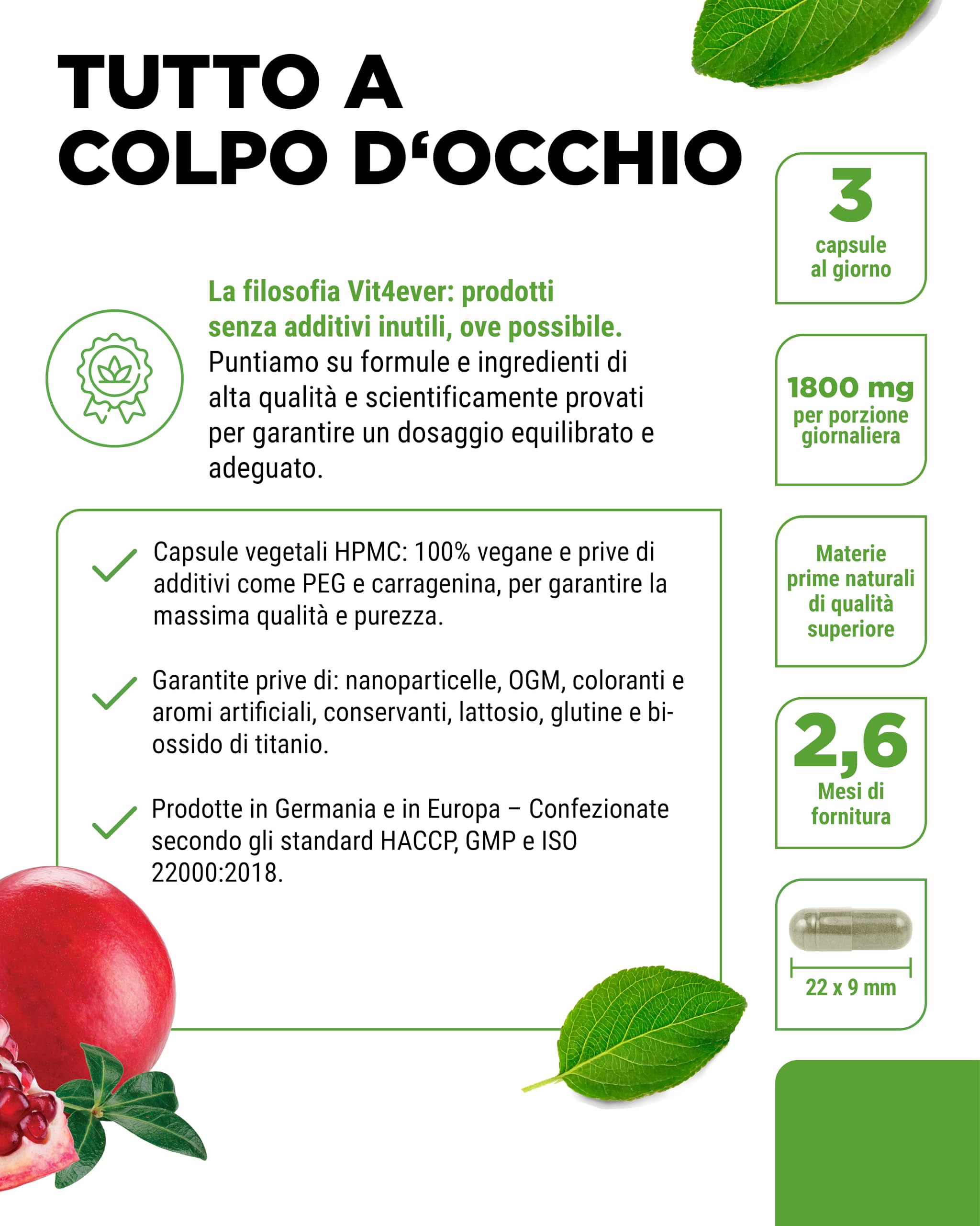 Estratto di melograno - 240 capsule vegane - Estratto naturale di qualità superiore con il 40% di acido ellagico - Dose elevata - Vegan