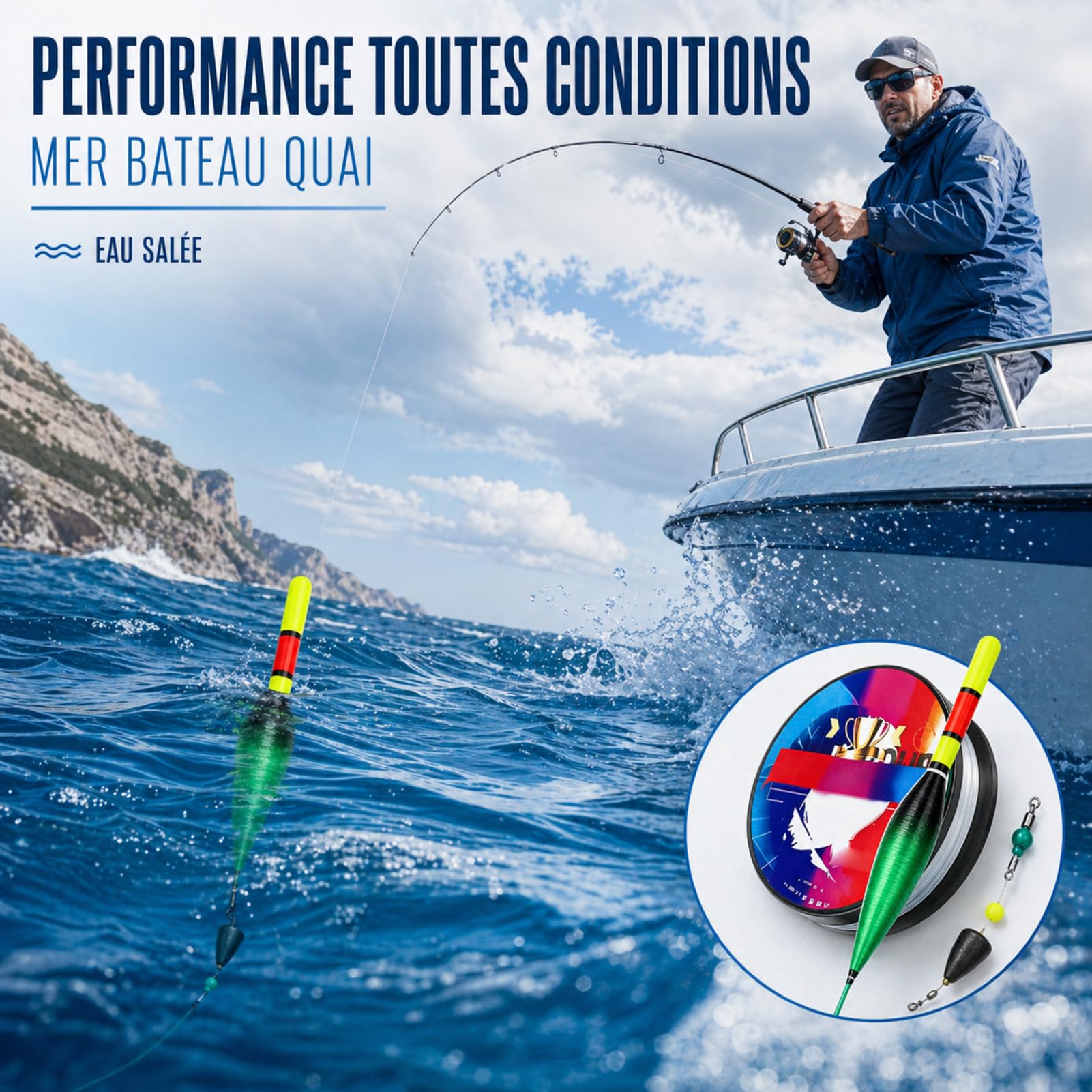 Ensemble De Ligne De Pêche Automatique 100m Pré-Noué avec Flotteur À Changement De Couleur Haute Sensibilité