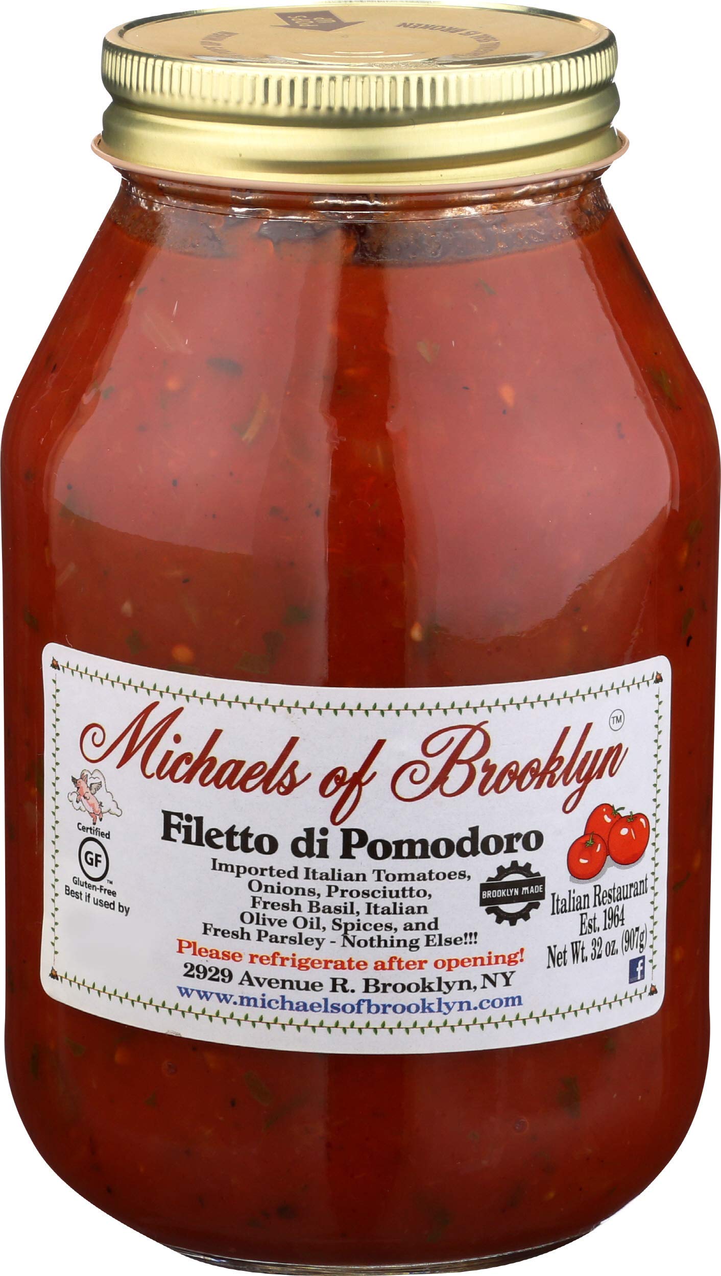 MICHAEL'S OF BROOKLYN Filetto Di Pomodoro Tomato Sauce - Non-Gmo & Gluten Free Made with Fresh Basil, Fresh Tomatoes, Garlic, Onions, Olive Oil & Fresh Parsley - Pasta Sauce - 32 oz Jar