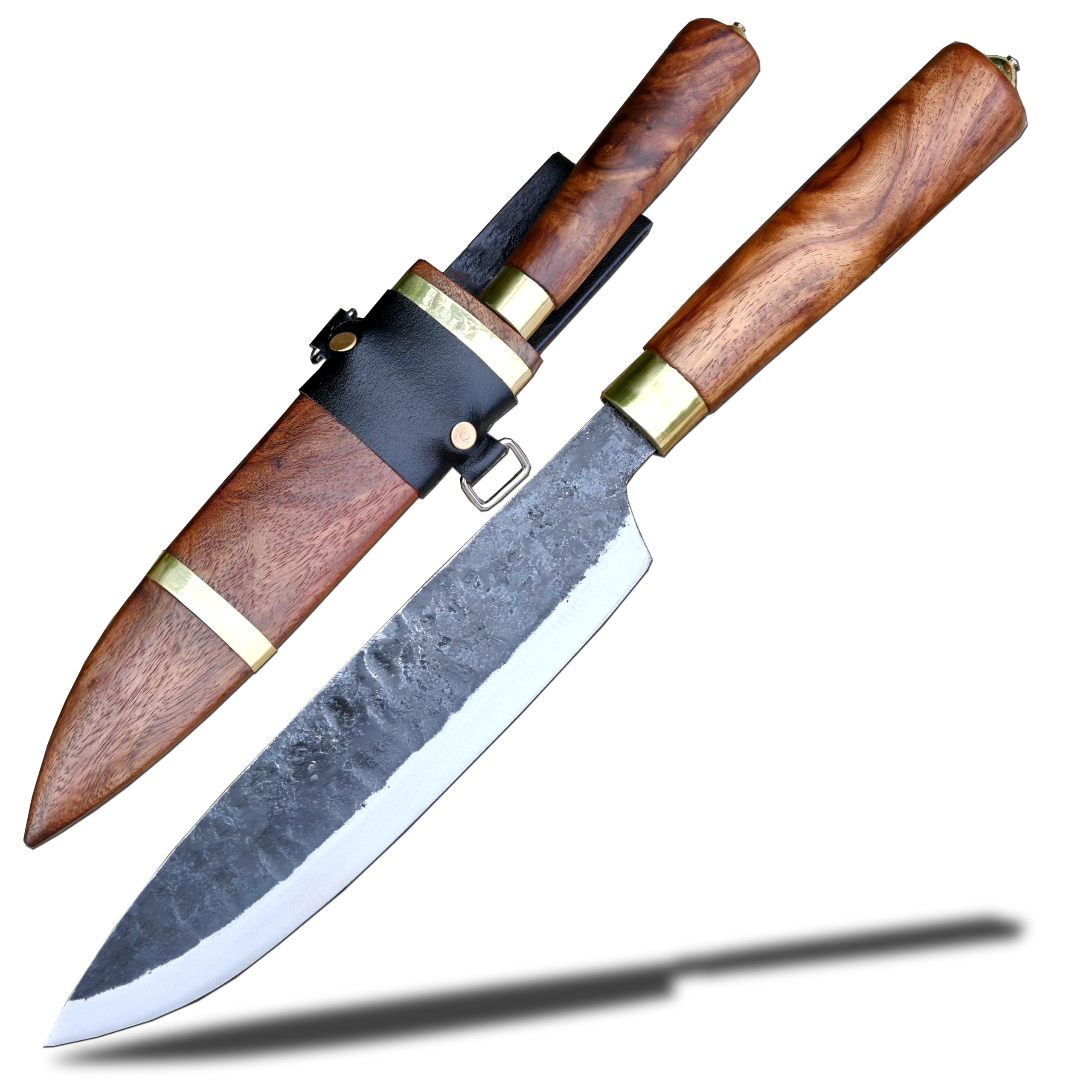 THE NEPAL Hand-Forged 9 inches Long Blade Jungle Chef Knife – 5160 Steel Blade, Rosewood Handle, Tempered & Ready to Use, Includes Wooden Scabbard