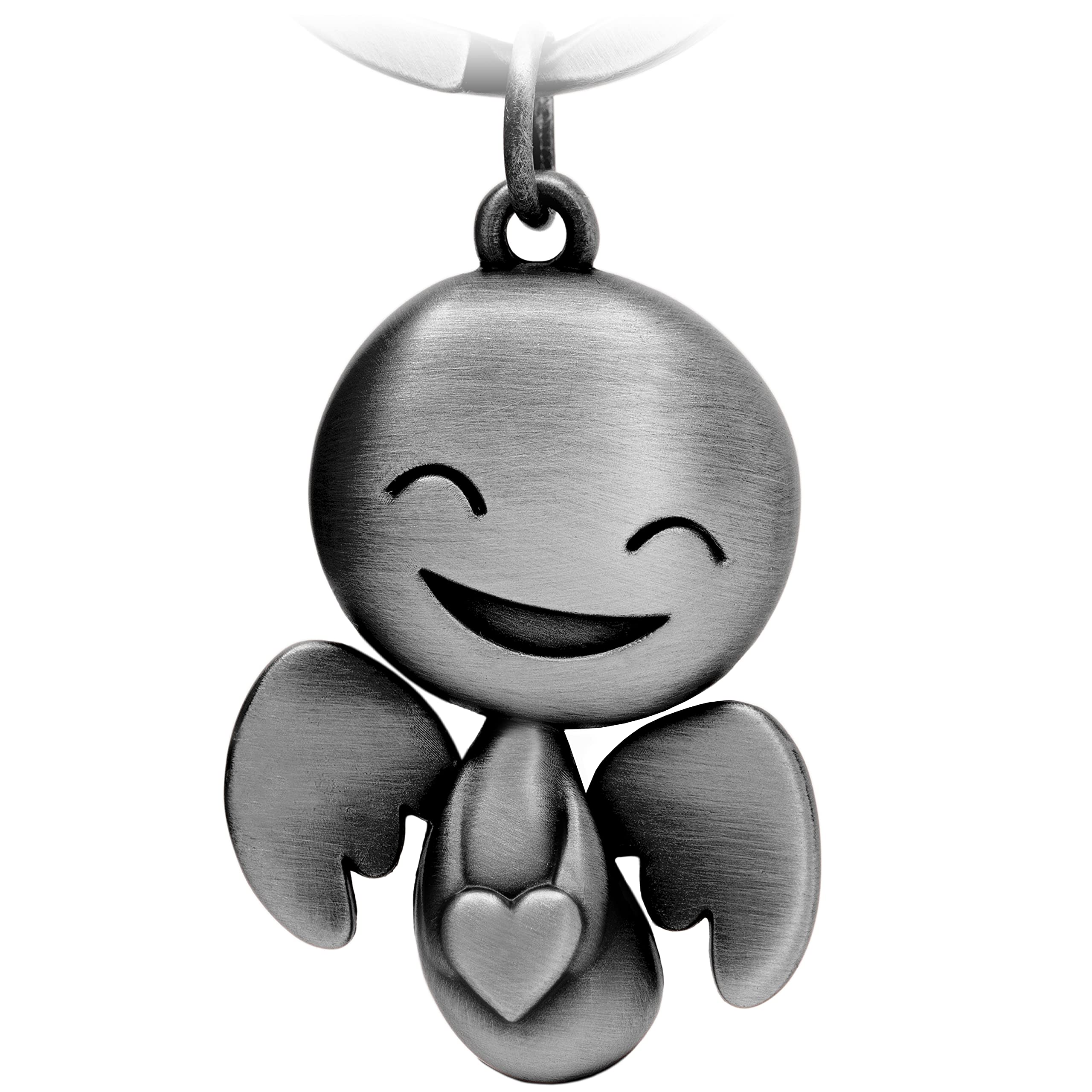 FABACH Guardian Angel Keyring Happy with Heart - Cute Angel Pendant Made of Metal - Gift Lucky Charm Car Partner - Drive Carefully, Antique silver, 1 item,