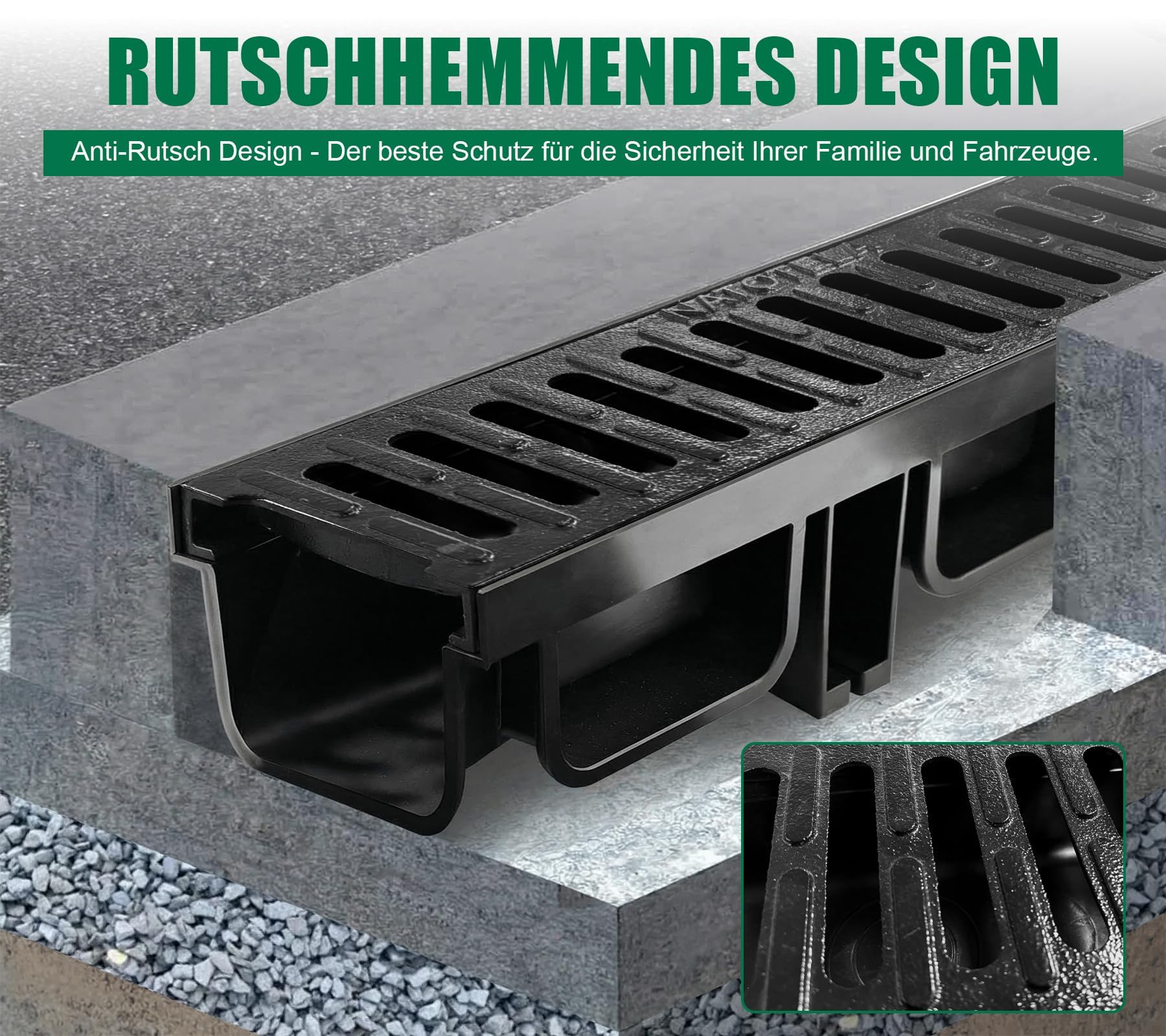 3m Entwässerungsrinne mit B125 Gussrost GJS belastbar bis 12,5 t - 500 x 140 x 100 mm - Bodenrinne Ablaufrinne für Garage Hofeinfahrt Parkplatz - Witterungsbeständig Robust Befahrbar Modular
