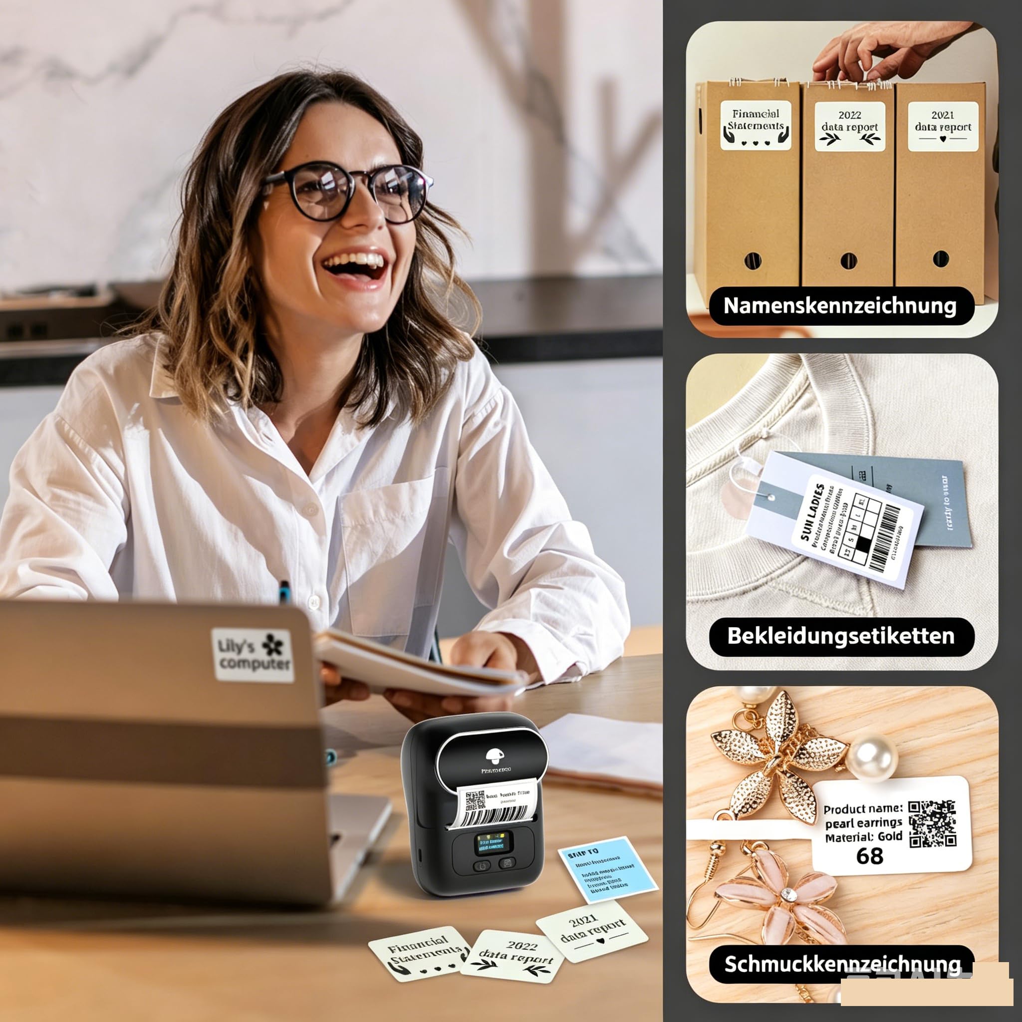 Phomemo M110 Etikettendrucker, Bluetooth Etikettendrucker Selbstklebend für Barcode, Einzelhandel, Büro, Schule, Tragbarer Label Printer Kompatibel mit Telefonen und PC-System, Schwarz
