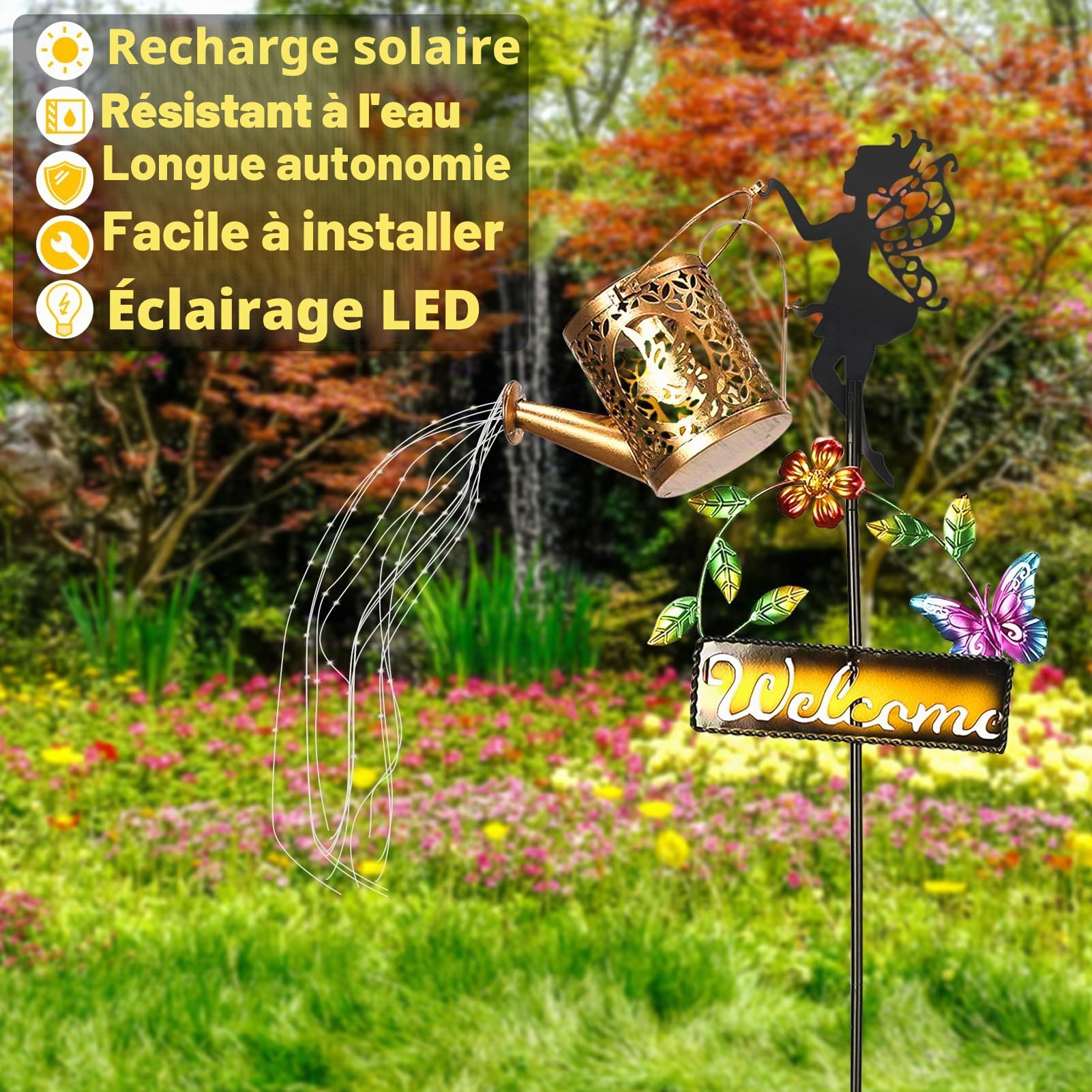Lumières solaires Lumière de jardin extérieure, Cadeaux de jardinage, Lanterne d'arrosage solaire pour jardin, Patio, Cour, Décoration de plante de lanterne de chemin (xiannv)