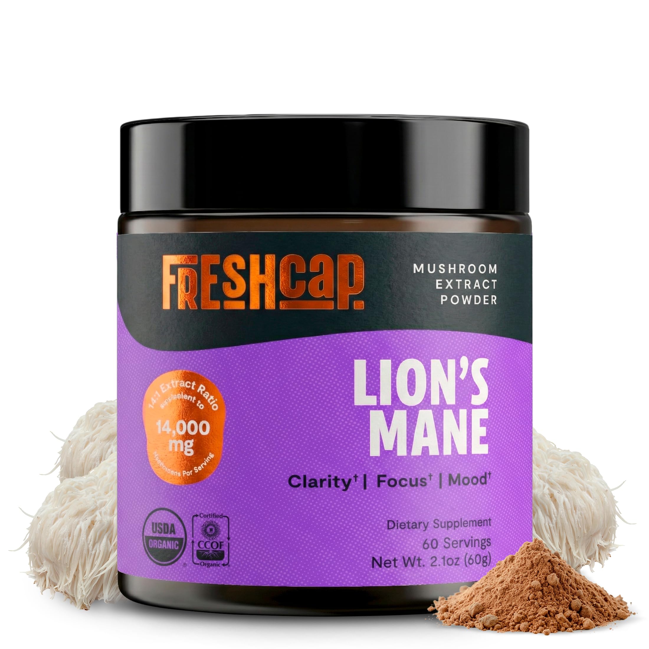 Lions Mane Supplement Powder 14,000mg - Lions Mane Extract, Mushroom Supplement for Focus & Memory, Organic Lions Mane Powder (60 Servings)