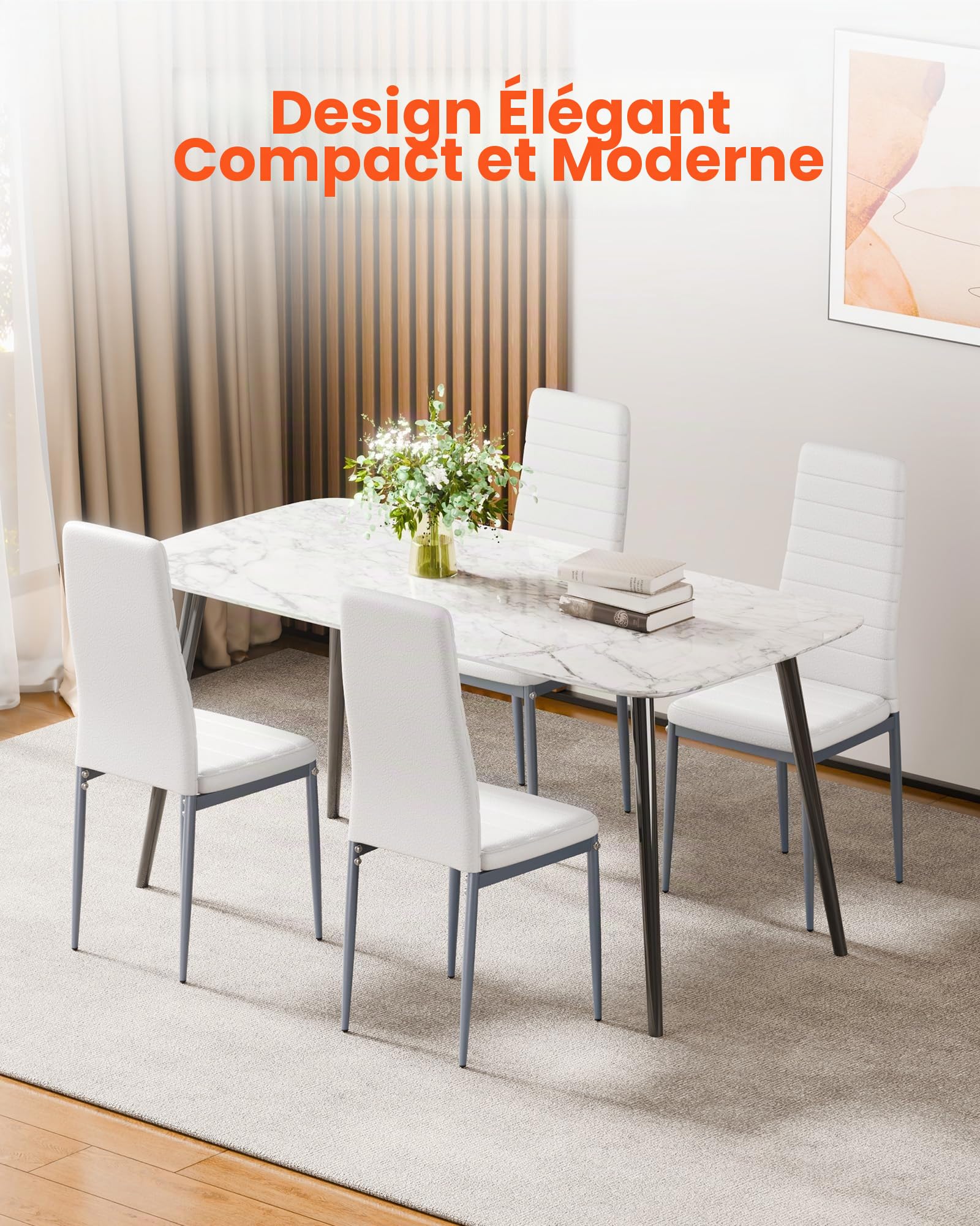 VEVOR Chaises Salle à Manger Modernes, Ensemble Chaises de Cuisine en Cuir 4 Pièces, avec Dossier, Coussins Épais et Pieds en Métal, Meuble d’Appoint Peu Encombrant, pour Table à Manger, Blanc
