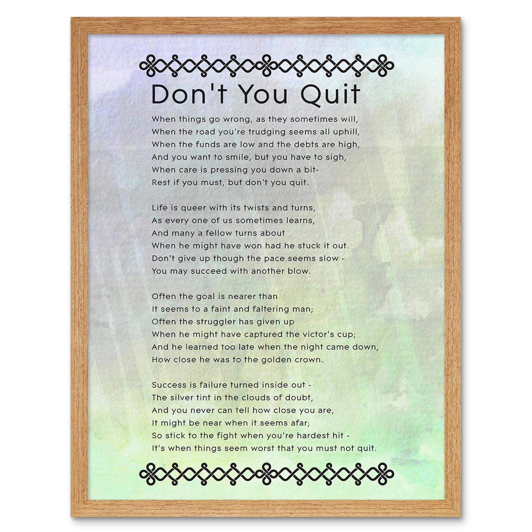 Wee Blue Coo Don't You Quit Poem Motivation Typography Quote Art Print Framed Poster Wall Decor 12X16 Inch