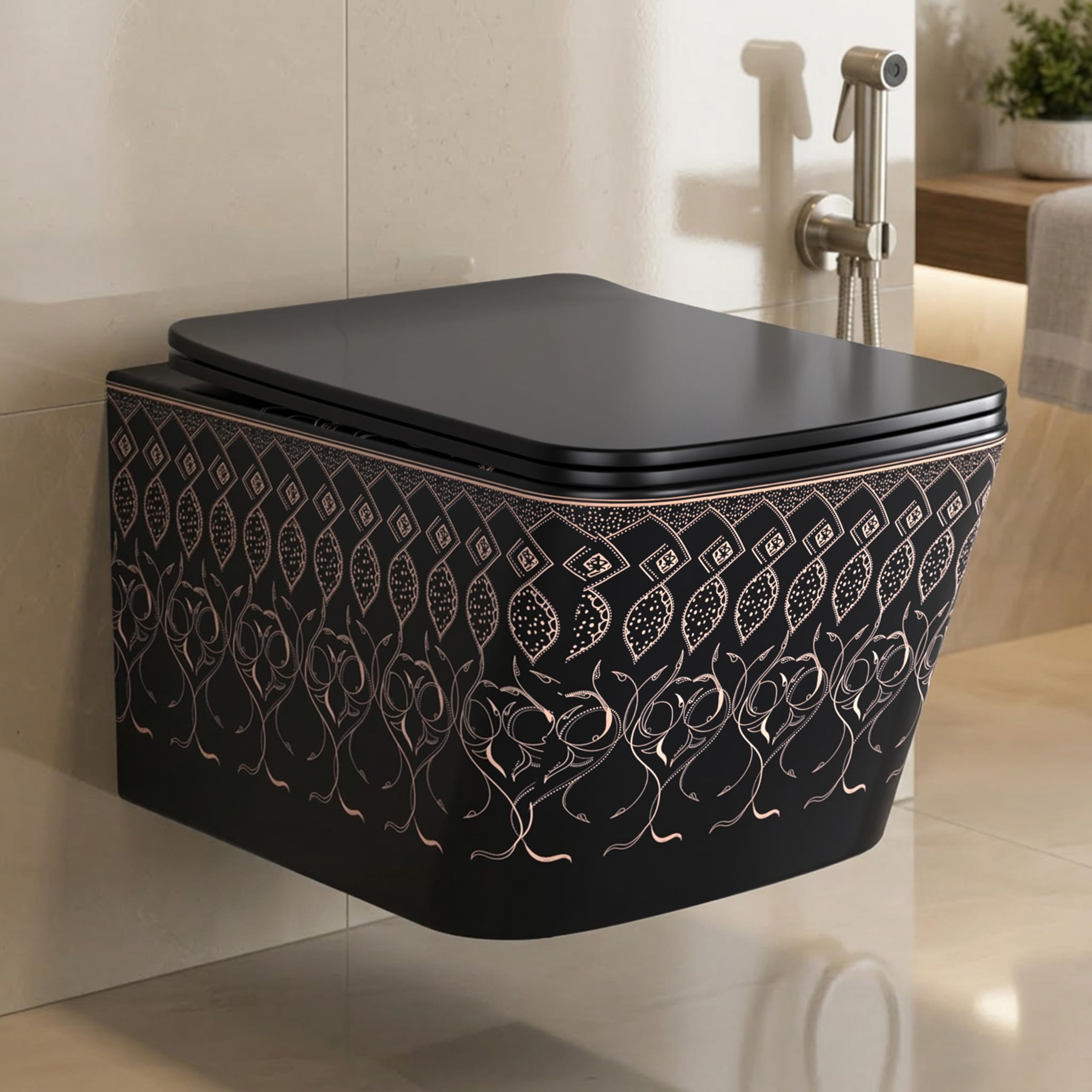 Plantex Ceramic Wall Hung Commode/Rimless Washdown Western Commode/P Trap Western Toilet with Soft Close Seat Cover - (Matt Black) discount deal