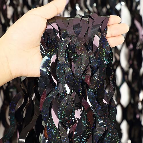 Miniatura 8 de Telón de fondo de flecos de papel de aluminio dorado champán, paquete de 3 cortinas de fondo de 3.3 pies x 6.6 pies para decoración de fiesta de