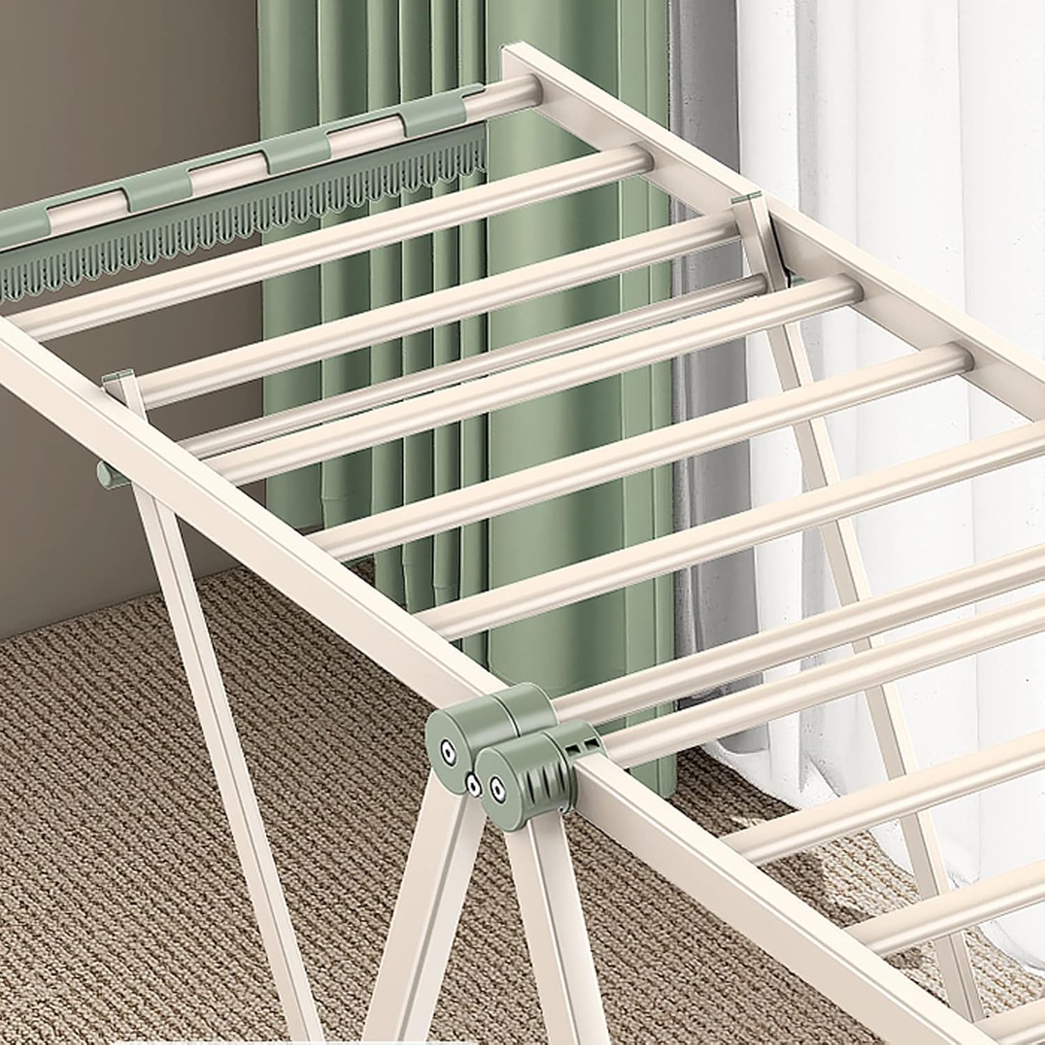 Foldable Clothes Drying Rack - Double-Layer Floor-to-Ceiling Aluminum Alloy Airer for Indoor/Outdoor Use, with Wider Spreading Wings & 2 Sock Clips, Perfect for Quilts & Laundry.