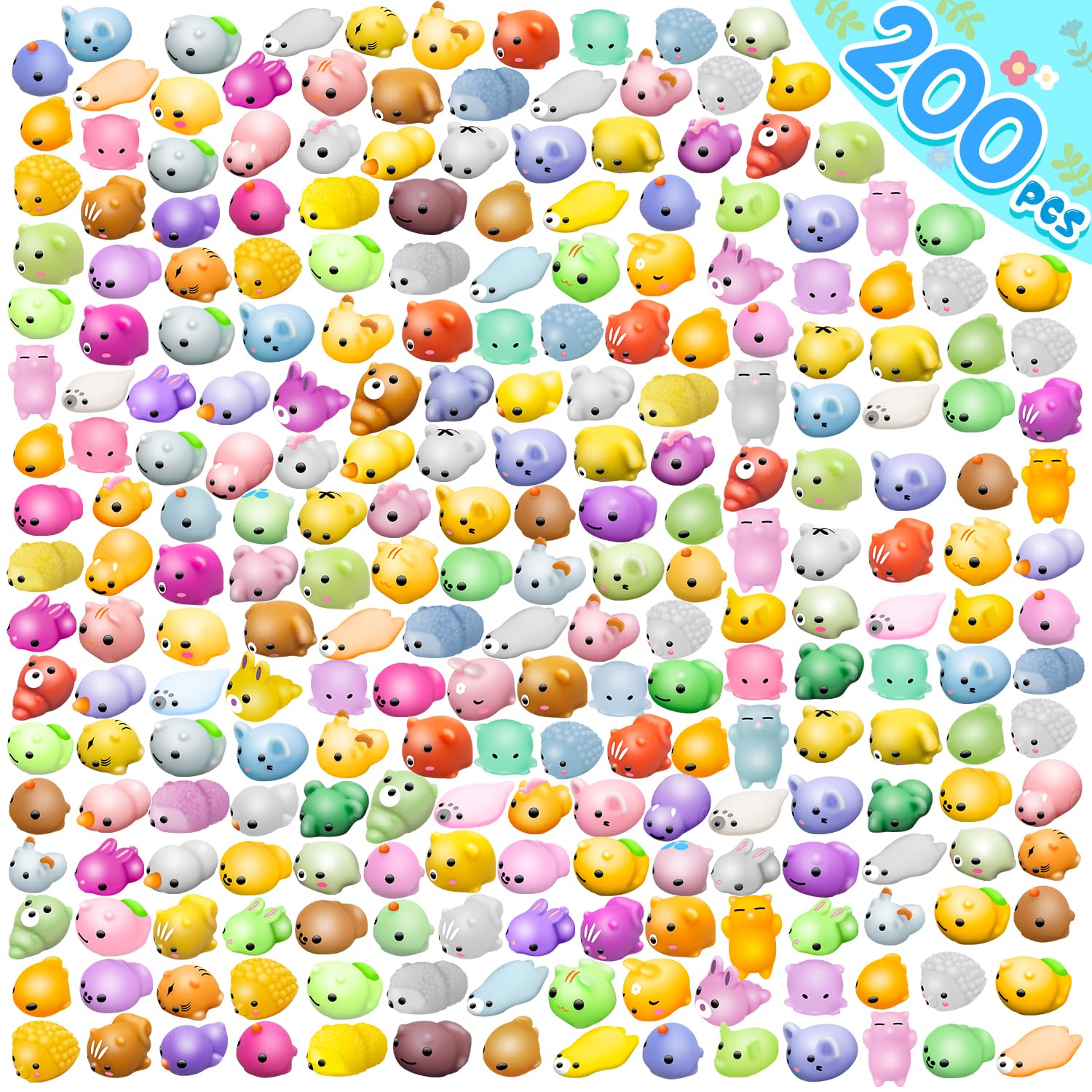 200 Pcs Mochi Squishy Toy, Mini Kawaii Squishies Bulk Sensory Fidget Toys Goody Bag Party Fvors for Kids, Pinata Filler Carnival Stocking Stuffers Christmas Birthday Gifts