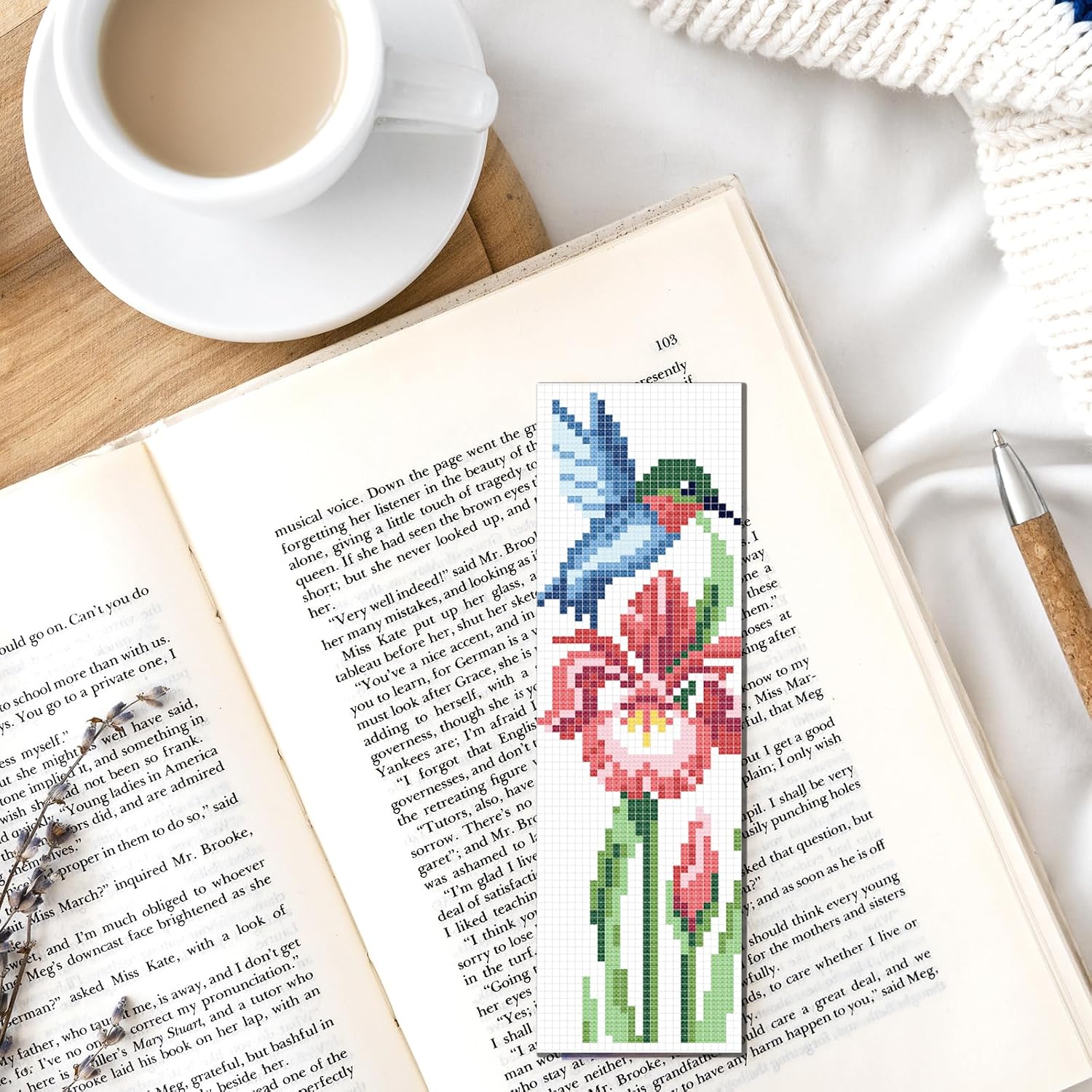 FREEBLOSS 6 Set Cross Stitch Bookmark Kit 11CT DIY Cross Stitch Kits Hummingbirds Pattern Stamped Embroidery Kit with Instructions Bookmark Making Set for Adult Beginners 8x2.4inch