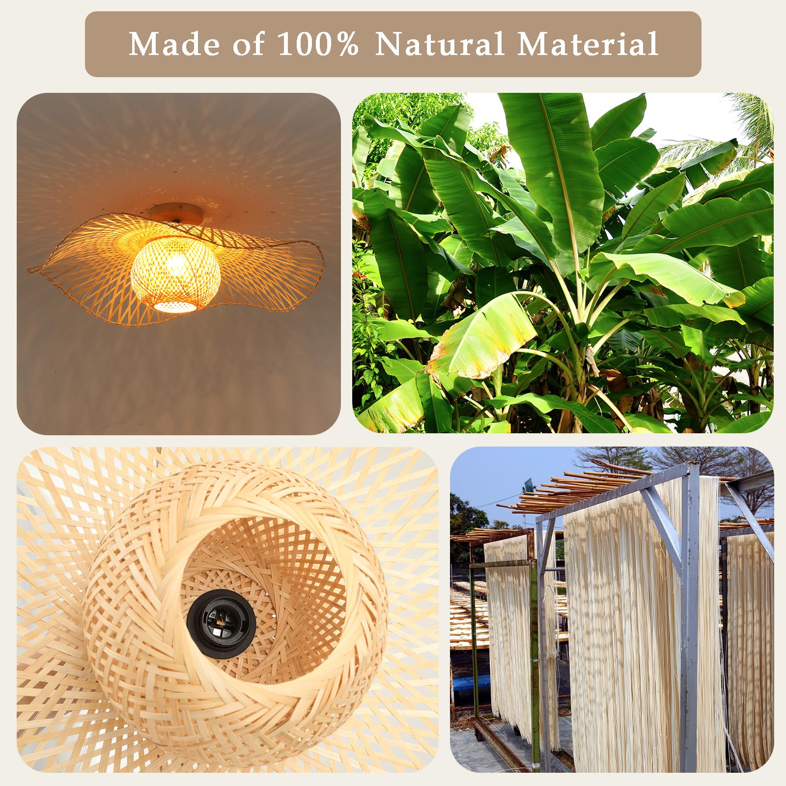 Lampadario Camera Da Letto In Bamboo e legno,65Cm Boho Lampadario Soggiorno Tessuto A Mano E27 Lampadari Cucina Per Salotto Sala Da Pranzo Ristorante