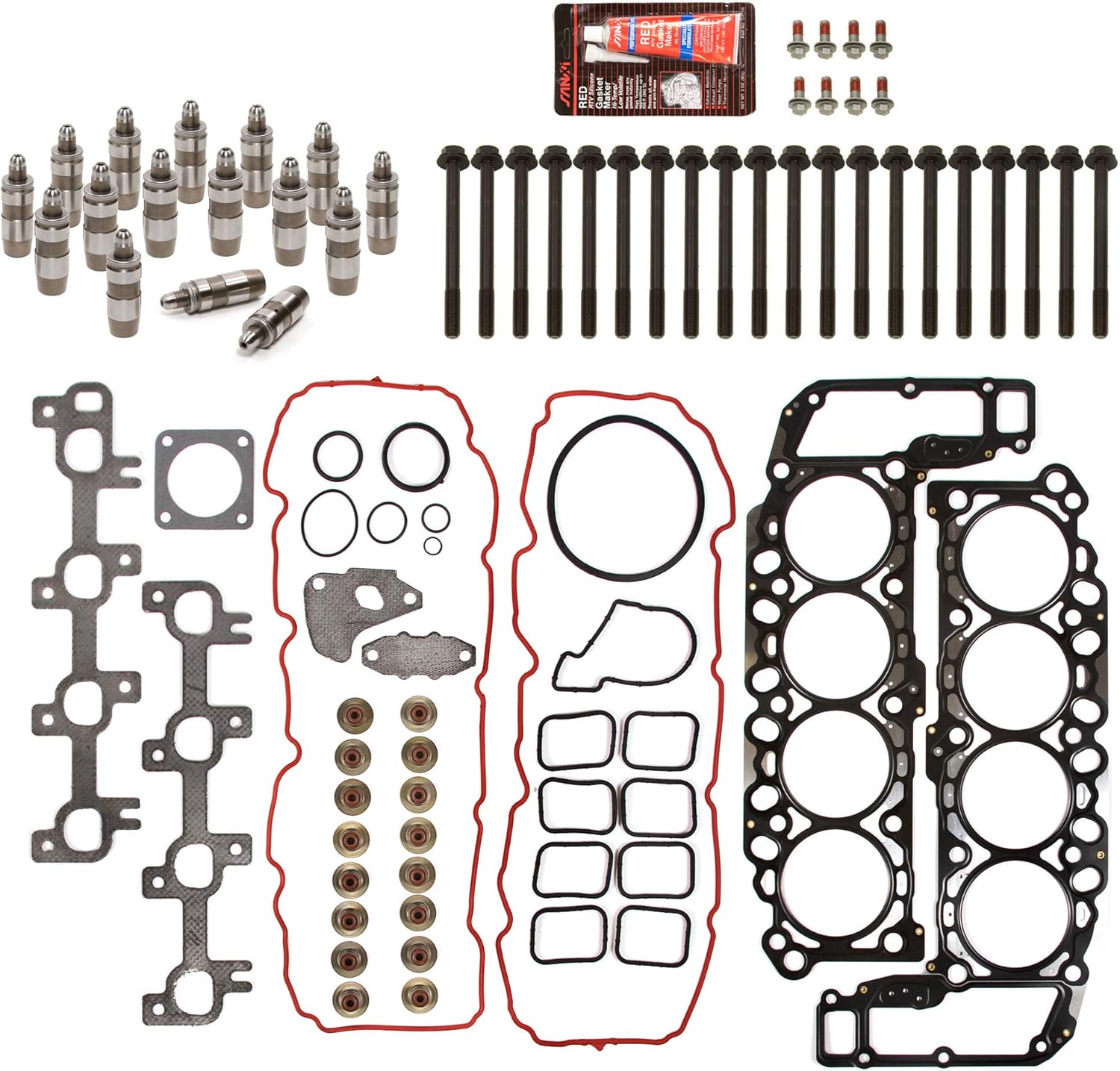 Evergreen HSHBLF8-30400 Head Gasket Set Bolts Lifters Compatible With 99-03 Dodge Dakora Durango RAM Jeep 4.7 SOHC