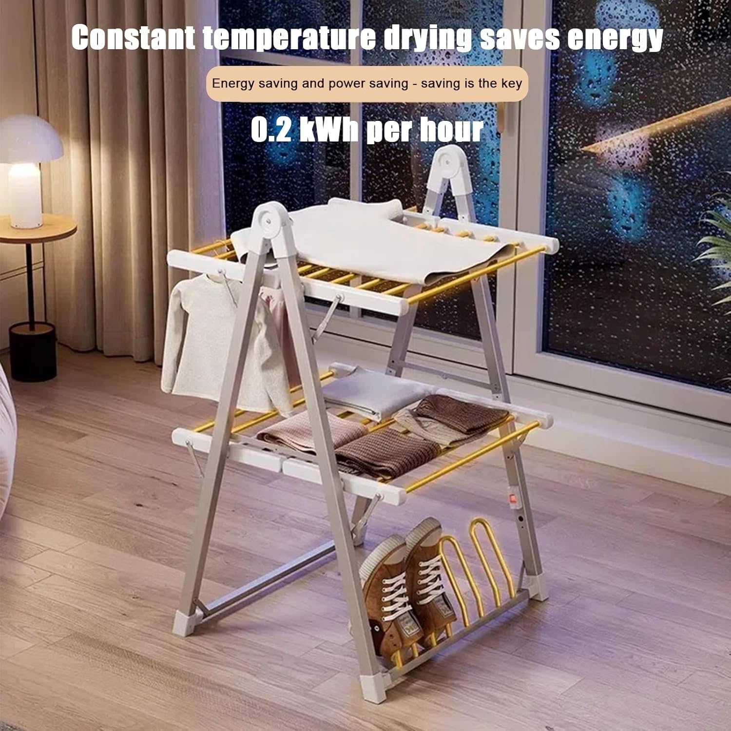 Foldable Clothes Dryer, 210W Home Electric Drying Rack, Drying Clothes Compact Folding, Multi-Functional Heated Drying Rack, Electric Drying Rack for Home, Laundry Room and Apartment(Gray)