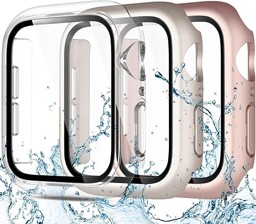 Charlam Funda impermeable compatible con Apple Watch de 1575 pulgadas iWatch SE Series 6 5 4 con protector de pantalla de película templada