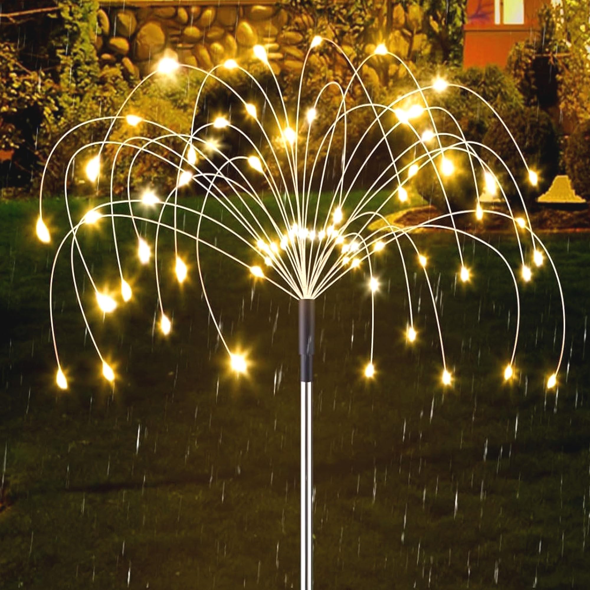 BRITSPEAR Solar Light for Lawn and Garden, Waterproof Starburst Firework 90 LED Decorative Fairy Firefly for Flower Box Backyard Fence Patio Light (Warmwhite, 1, Piece)-image-42
