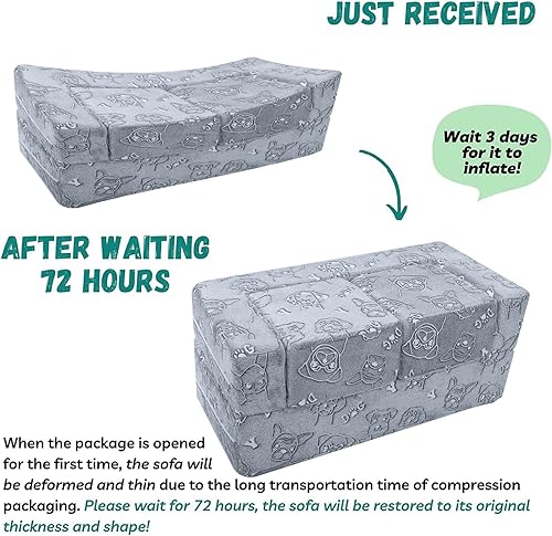 Miniatura 128 de MeMoreCool Sofá modular para niños, sofá convertible suave para niños, silla de espuma de felpa plegable gris para diversión en la sala de juegos de
