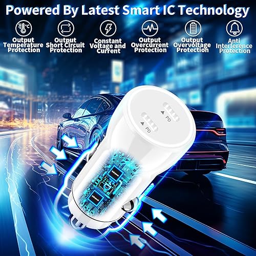 Miniatura 6 de Apple MFi Certified iPhone 15 Fast Car Charger, Adeqwat 72W PD Dual USB-C Power Cigarette Lighter Rapid Car Charging + 2Pack Type-C Charge Cable for