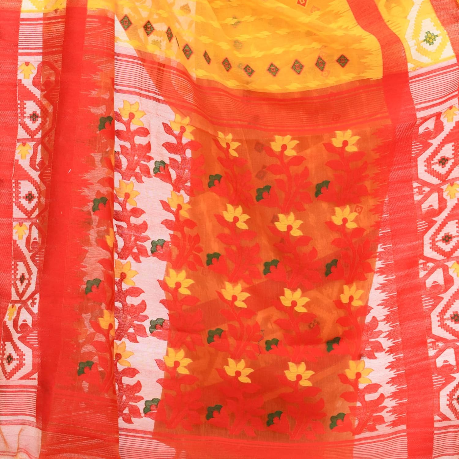 dB DESH BIDESH Women`s Oporajita Design Dhakai jamdani Bengal Pure Cotton Saree Whole Body Design
