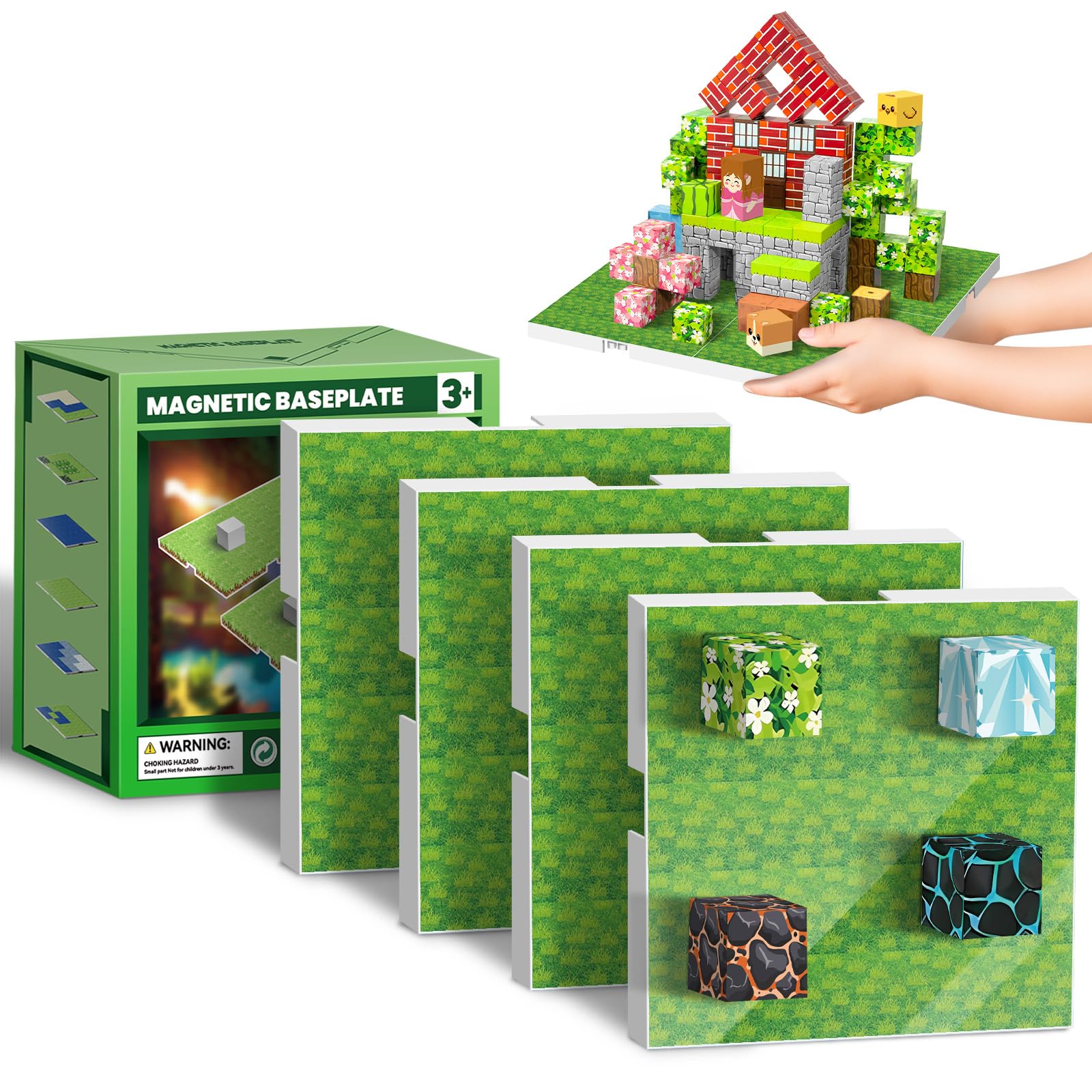 Magnetic Blocks Baseplate for Minecraft Magnet Blocks 4PCS Glassland