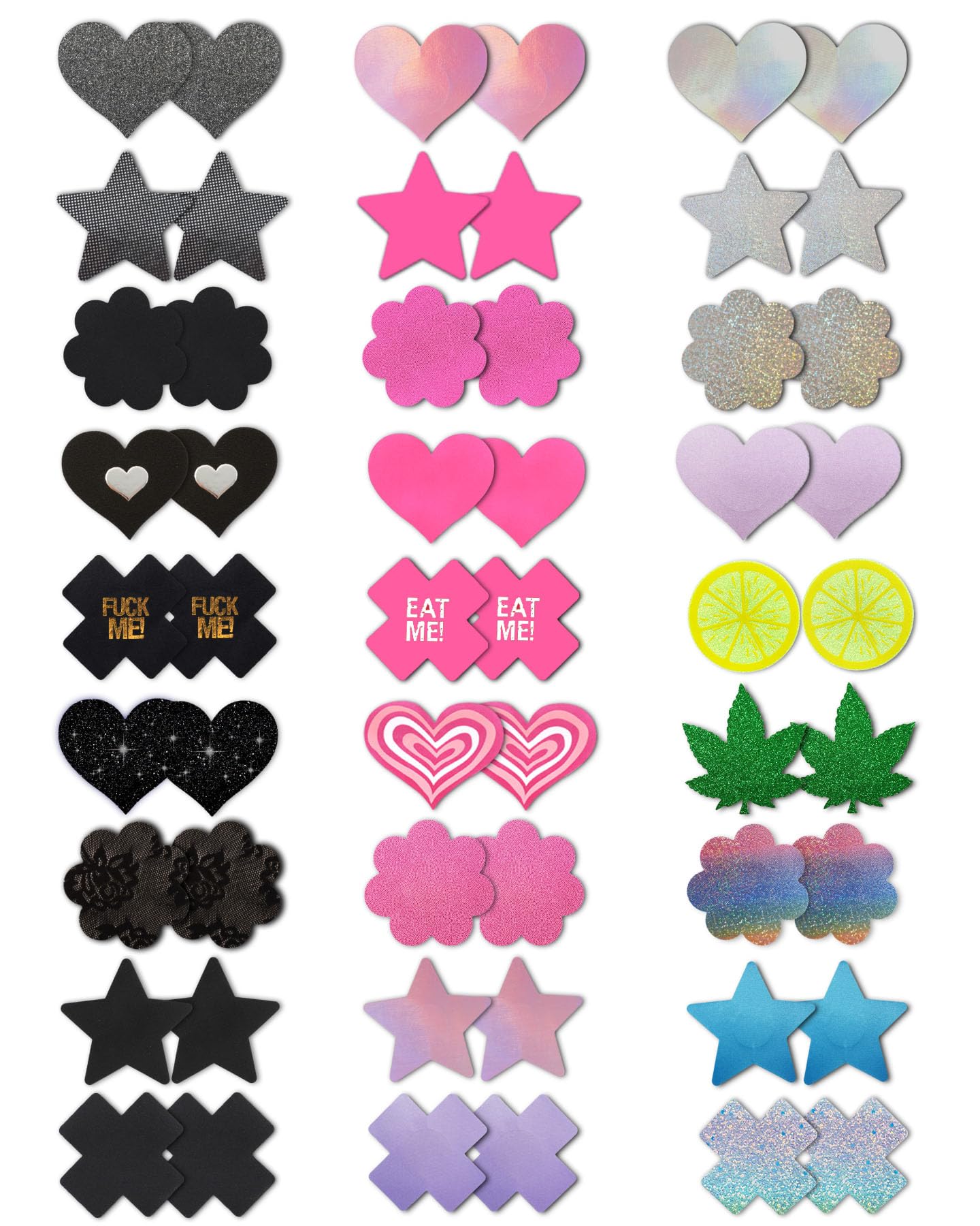CICKEEPasties Rave Pack 27 Pairs Multicolor Nipple Covers Pasties Glitter Pasty