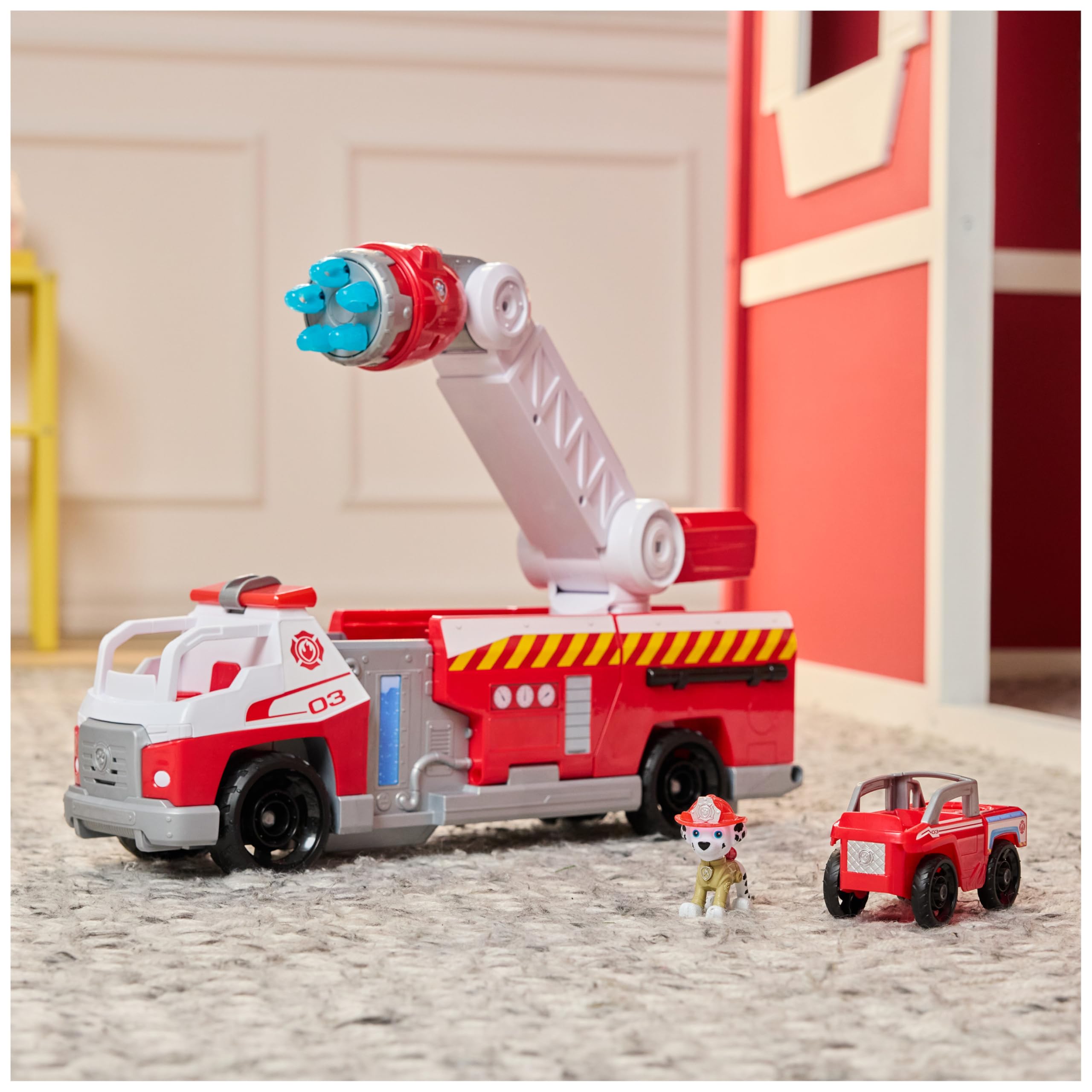 PAW PATROL – Fire Rescue Marshalls Deluxe Feuerwehr-Truck mit actiongeladener Löschfunktion, 50 cm lang, mit Marshall-Figur, kleinem Feuerwehrauto, Licht- und Soundeffekten, für Kinder ab 3 Jahren