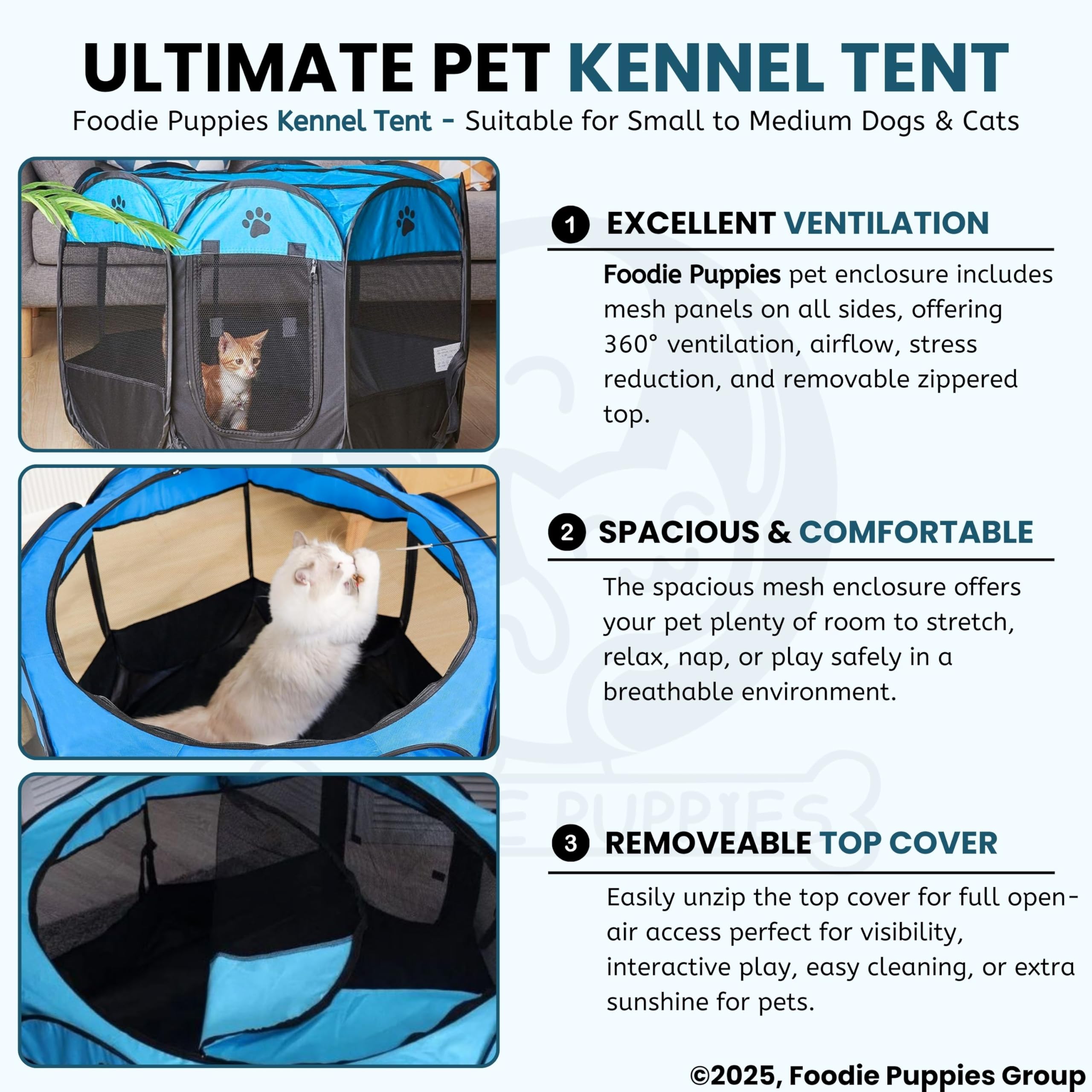 Foodie Puppies® Foldable Pet Playpen Enclosure with Mesh Window - (Kennel Tent) Detachable Zipper Mesh Shade Cover Outdoor, Indoor Travel Pen House for Cats, Kittens and Other Small Pets 4