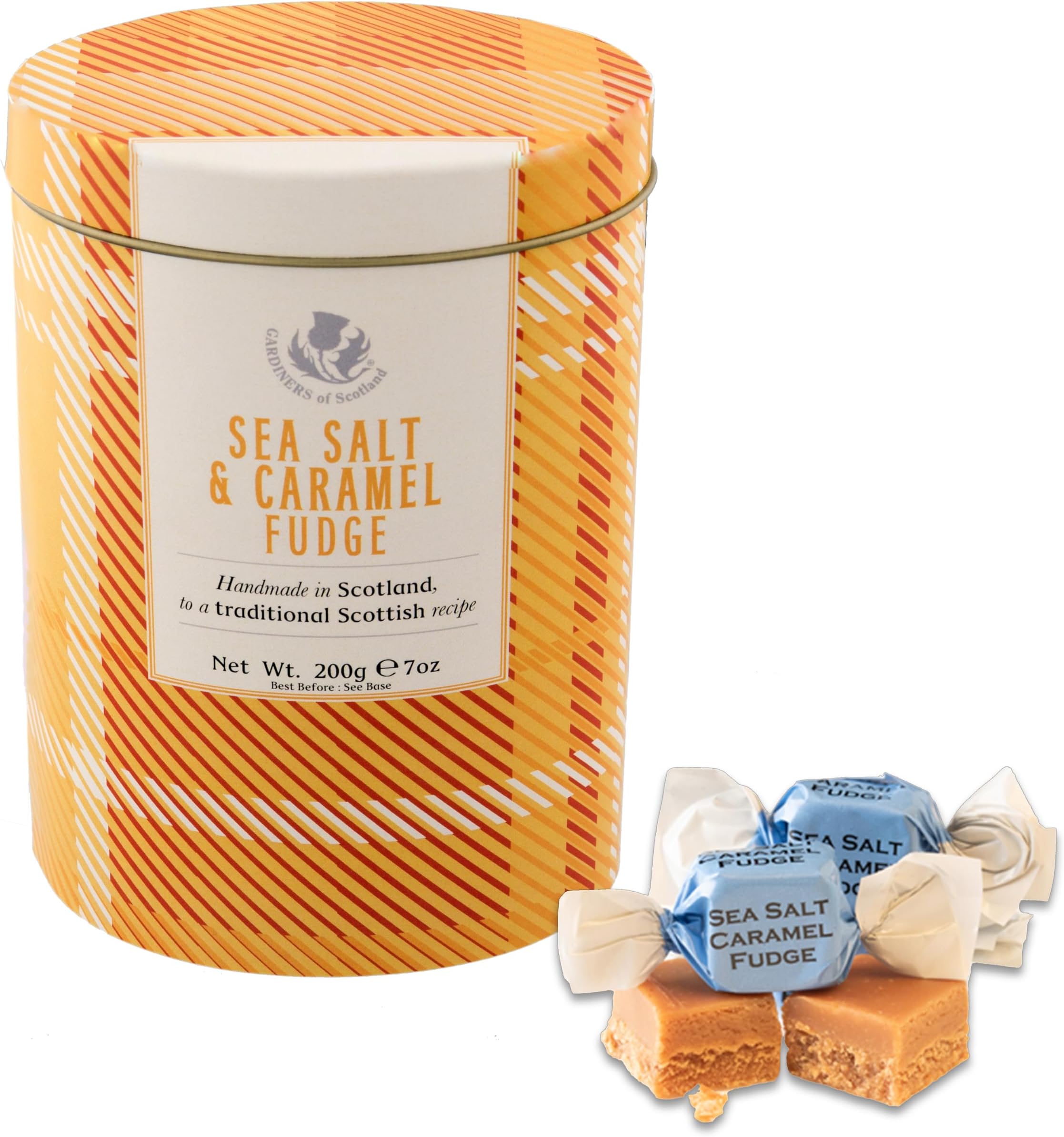 Gardiners of Scotland Handmade Fudge, Tartan Sea Salt & Caramel Fudge 7 Ounce Tin