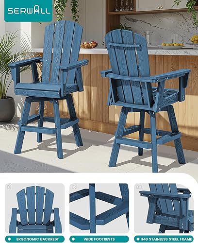 Miniatura 4 de SERWALL Silla de bar Adirondack giratoria, silla Adirondack giratoria para balcón, taburetes de bar de altura de barra para bistró, junto a la