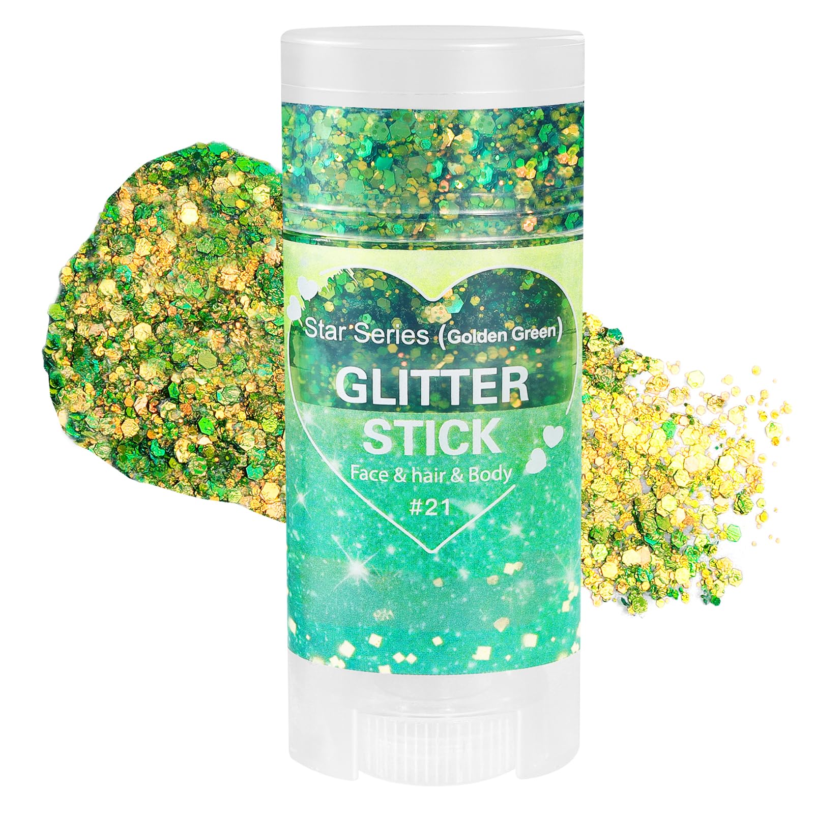 Mysense Chameleon Green Glitter Stick,Face Hair Body Glitter Makeup Shifts Green and Gold,St Patricks Day Accessories,Mardi Gras Outfit for Women,Sparkling Chunky Glitter for Festival Rave Party