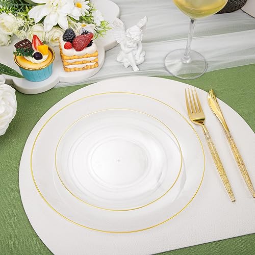 Vista 17 de Liacere 150 platos de plástico azul – cubiertos de plástico dorado con mango azul – Los platos desechables azul marino incluyen 30 platos