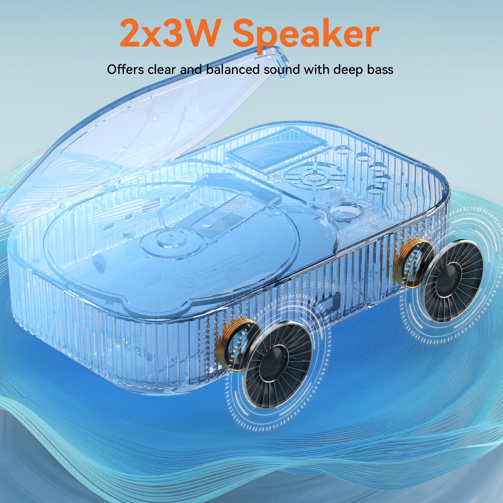 MONODEAL CD Player Tragbar Bluetooth mit Zwei Stereo Lautsprechern, Radio | Anti-Skip CD-Player für Hörbücher Musikhören, 4000mAh Batterie, AUX/USB-Modus