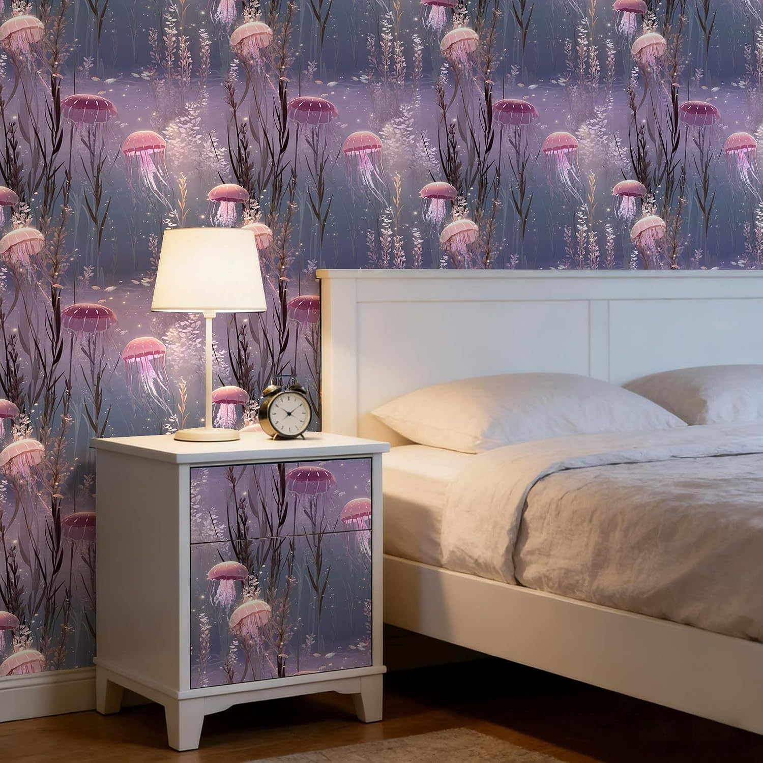 Pink Jellyfish Underwater Peel and Stick Wallpaper, (Purple and Pink) Ethereal Ocean Pattern Wallpaper for Home Decor | 17.7" x 236", Self-Adhesive, Waterproof Vinyl