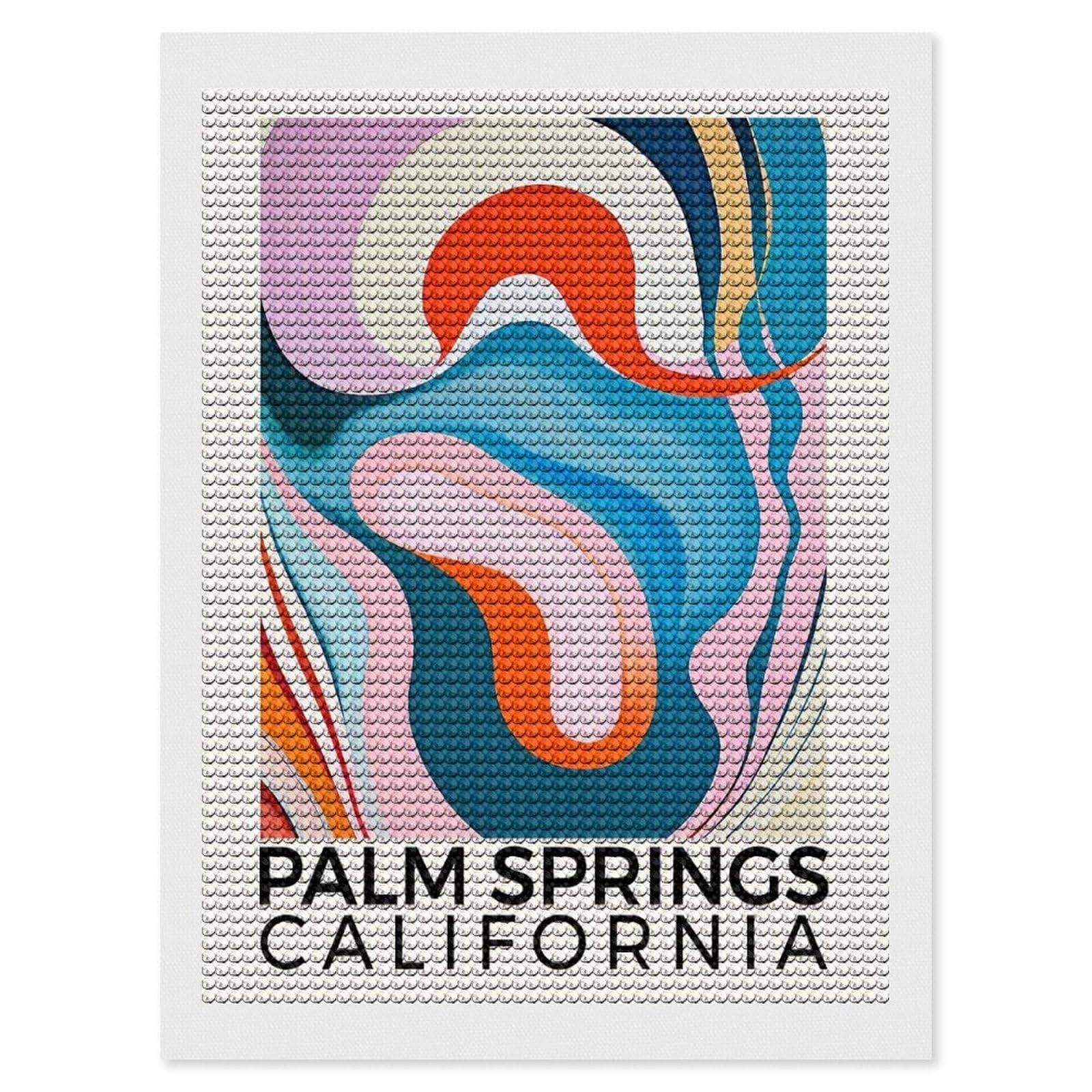 Junmoney Palm Springs California Diamond Painting Set 12"x16", Modern Decor, for Beginners, Printed Canvas, Thoughtful Handmade Gift, with Tool Kit